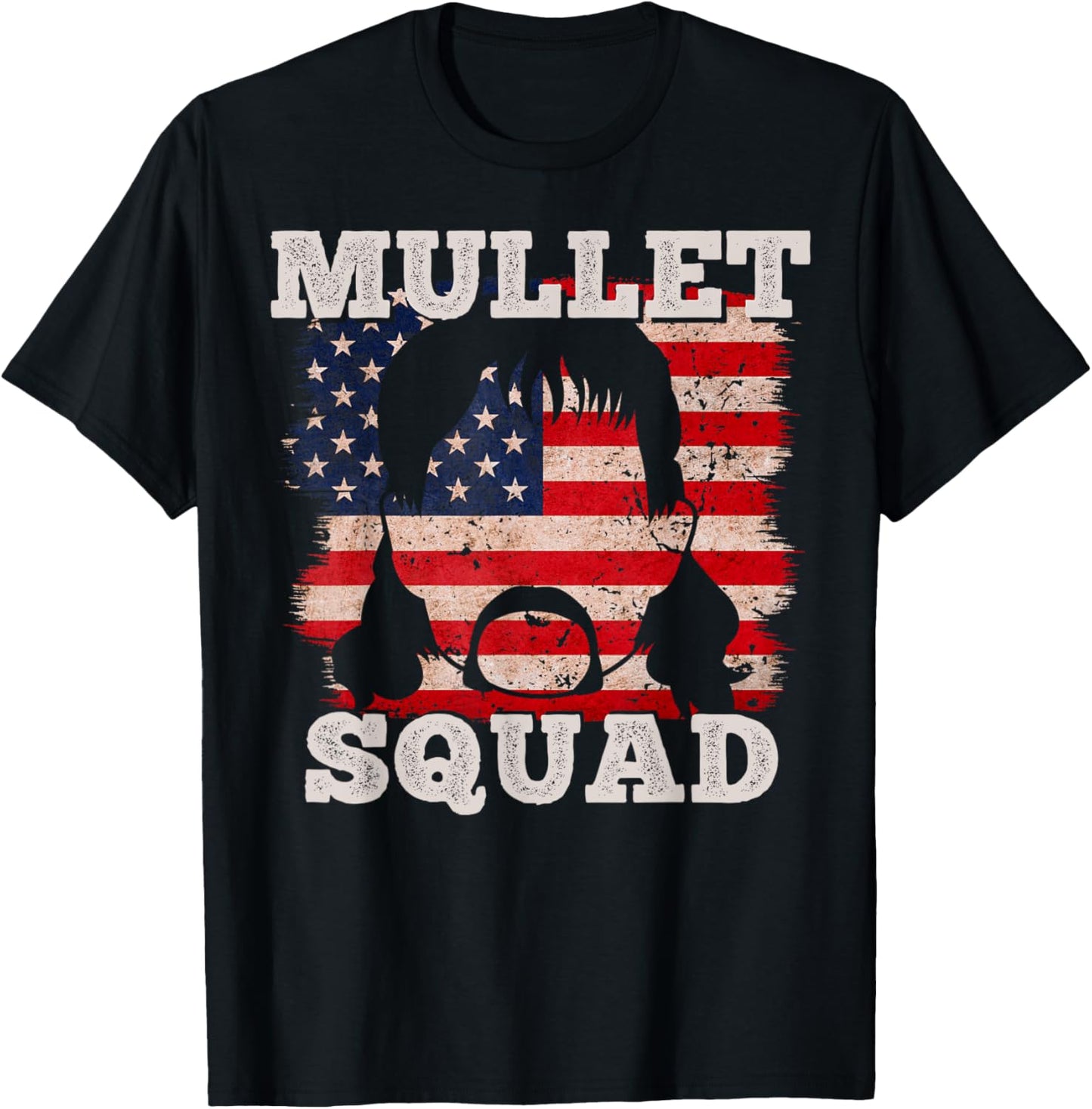 Mullet Shirts Mullet Squad USA Vintage American Flag T-Shirt - T-Shirt | Black