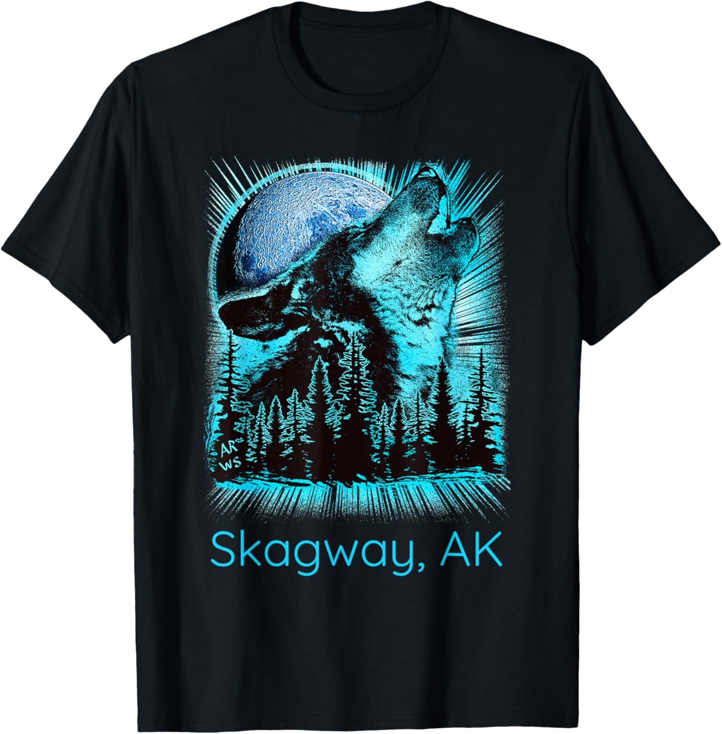 Skagway Alaska Howling Wolf Moon Forest Nature Lover T-Shirt - T-Shirt | Black