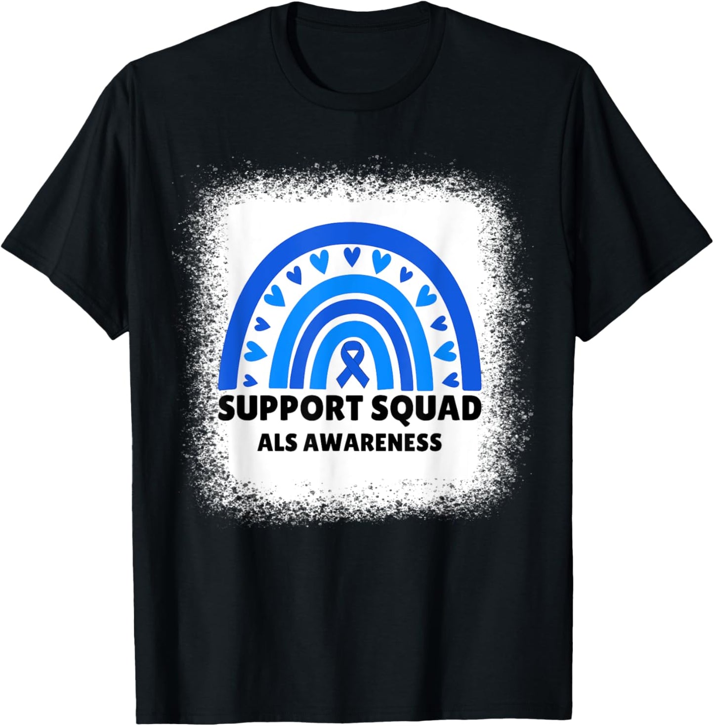 Support Squad ALS Awareness Month Men Women Kids Blue Ribbon T-Shirt - T-Shirt | Black