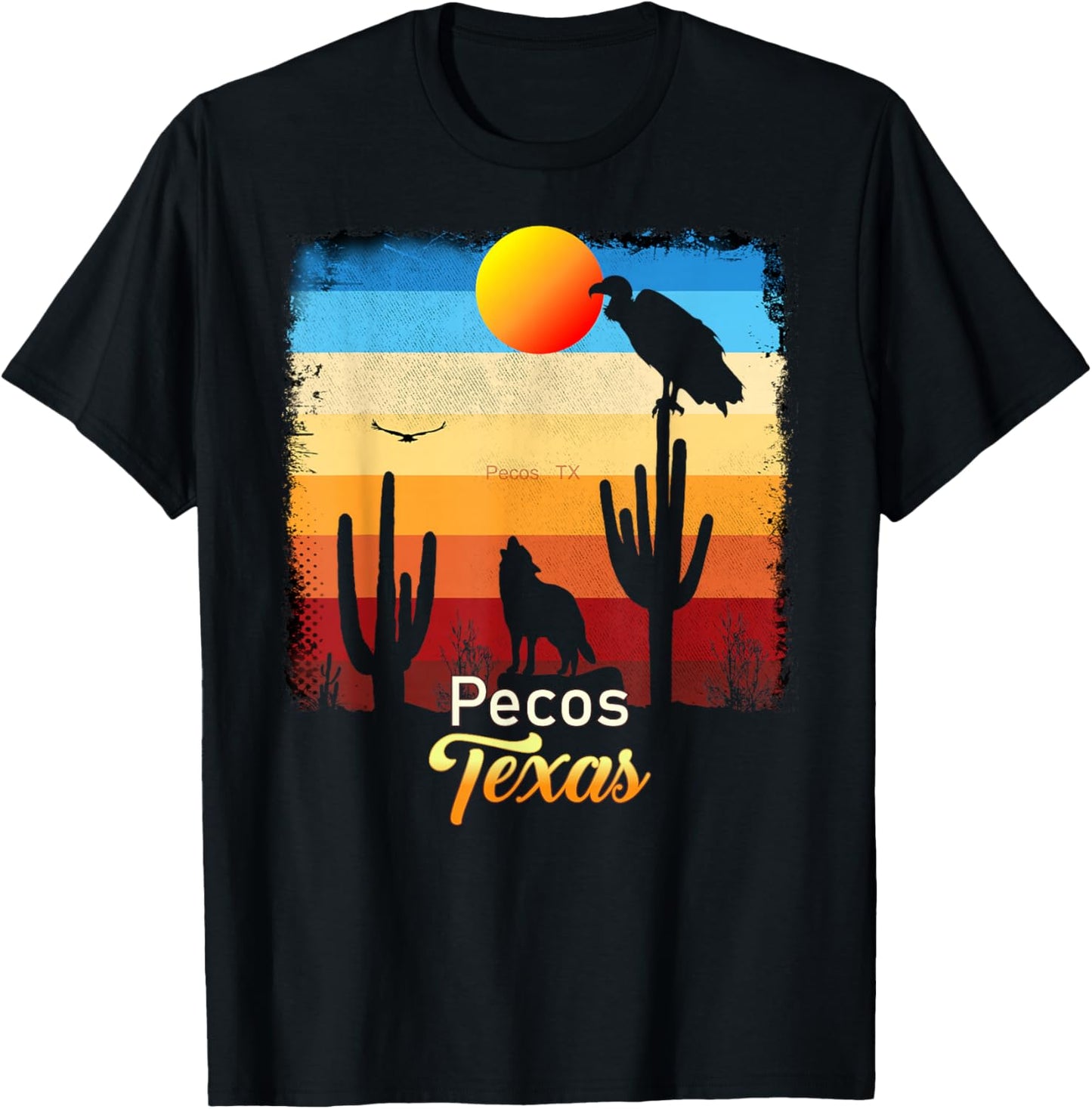 Pecos Texas Vintage Coyote Sunset Texan Desert T-Shirt - T-Shirt | Black
