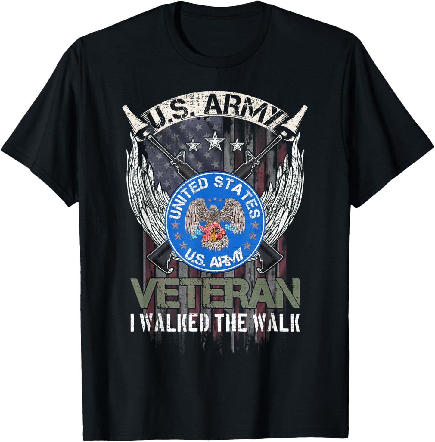 Vintage USA American Flag US Army Veteran I Walked The Walk T-Shirt - T-Shirt | Black