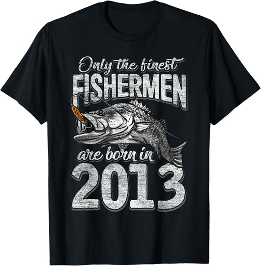8 Years Old Fisherman Born in 2013 Fisherman 8th Birthday T-Shirt - T-Shirt | Black