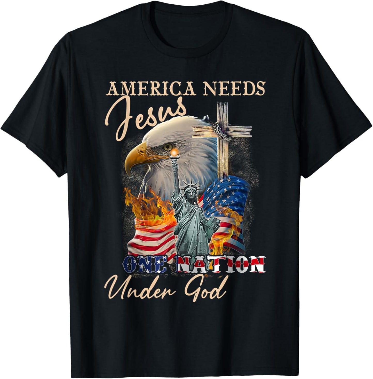 America Needs Jesus One Nation Under God Eagle Christian T-Shirt - T-Shirt | Black
