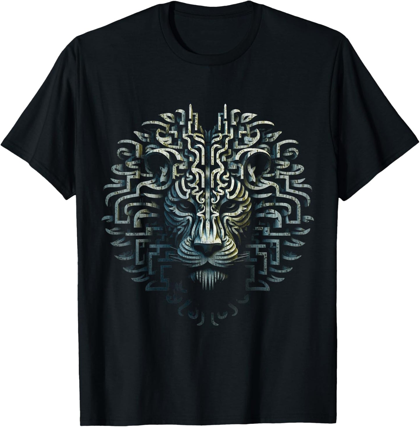 Lion Mandala Animal Motif Illustration Lion T-Shirt - T-Shirt | Black