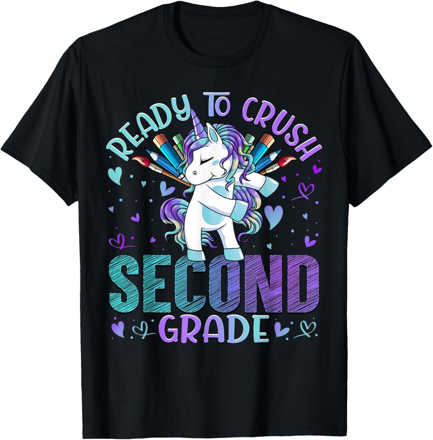 Ready to Crush Second 2nd Grade Back To School Unicorn Kids T-Shirt - T-Shirt | Black