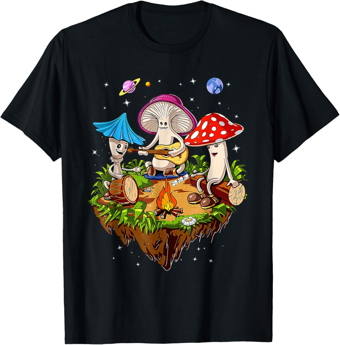 Funny Mushroom Hippie Camping Family Nighttime Campfire Fun T-Shirt - T-Shirt | Black