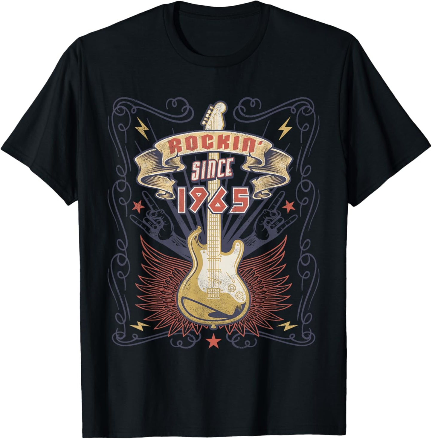 Vintage Rock Music Lover Rockin Since 1965 T-Shirt - T-Shirt | Black