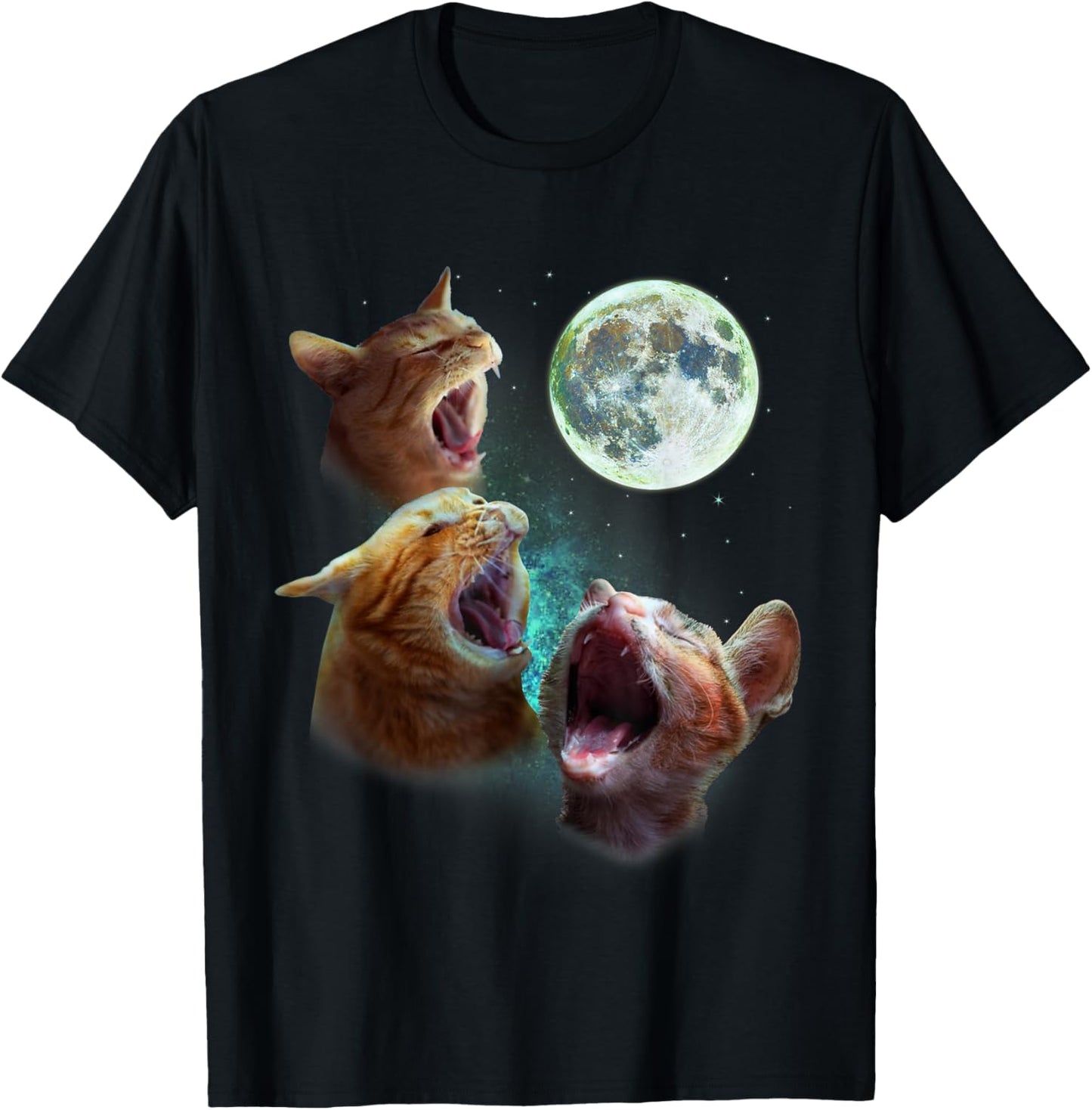 Three Orange Tabby Cats Howl at Moon 3 Wolfs - Funny Parody T-Shirt - T-Shirt | Black