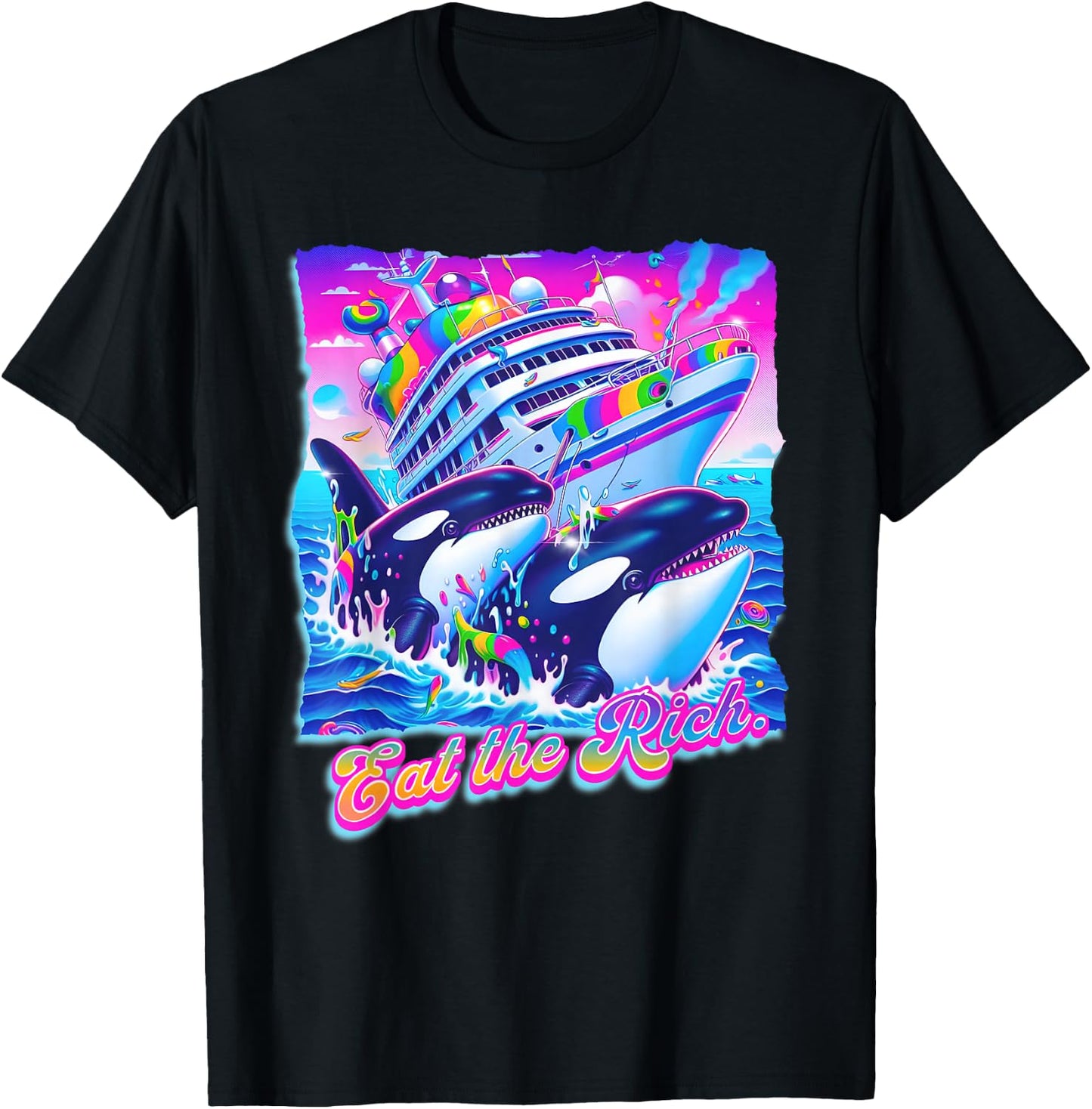 Eat The Rich Whale 90s Orca Funny Whale Yacht Animal Retro T-Shirt - T-Shirt | Black