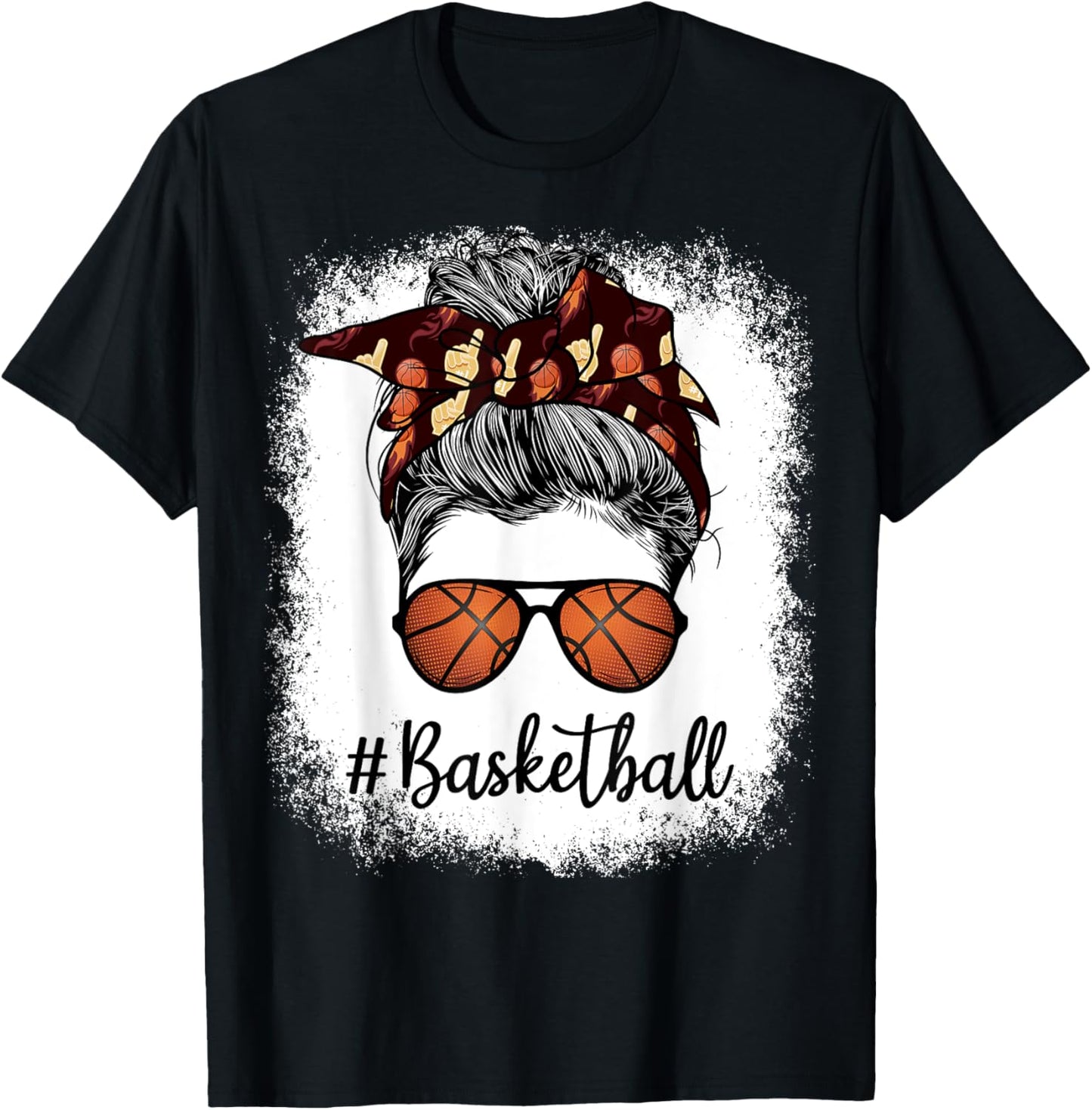 Bleached Life Basketball Mom Leopard Messy bun Glasses T-Shirt - T-Shirt | Black