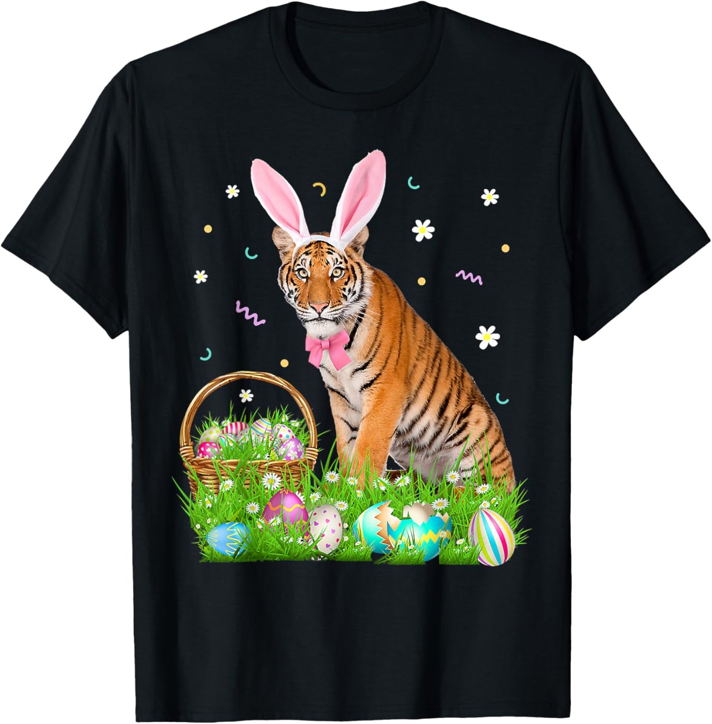 Cute Tiger Easter Day Bunny Eggs Easter Costume T-Shirt - T-Shirt | Black