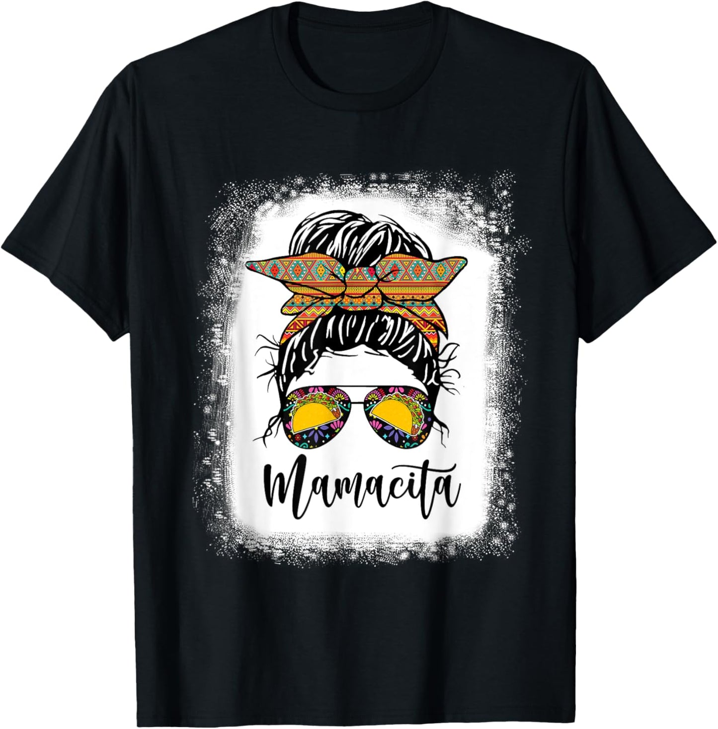 Mamacita Shirt Messy Bun Tacos 5 De Mayo Fiesta T-Shirt - T-Shirt | Black