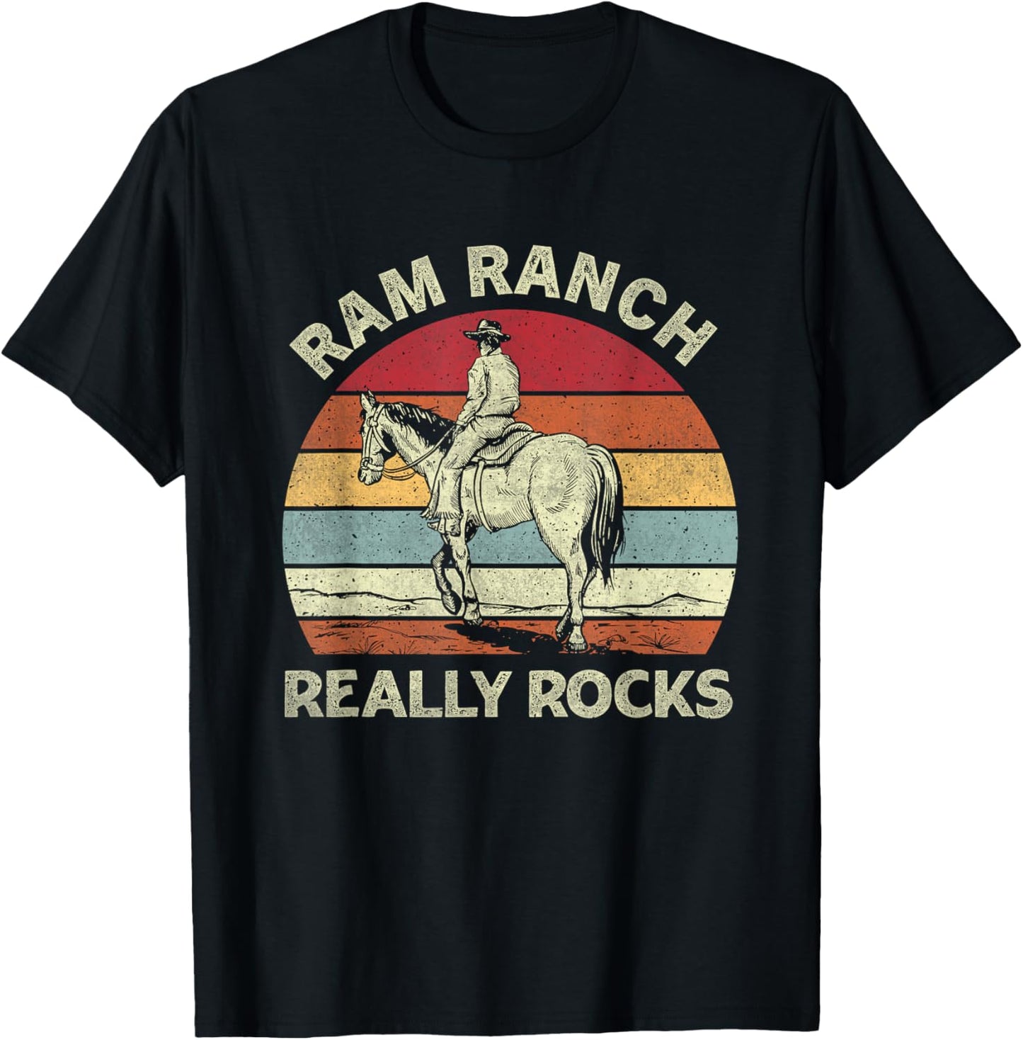 Ram Ranch Really Rock Vintage Western Rodeo Cowboy Horseback T-Shirt - T-Shirt | Black