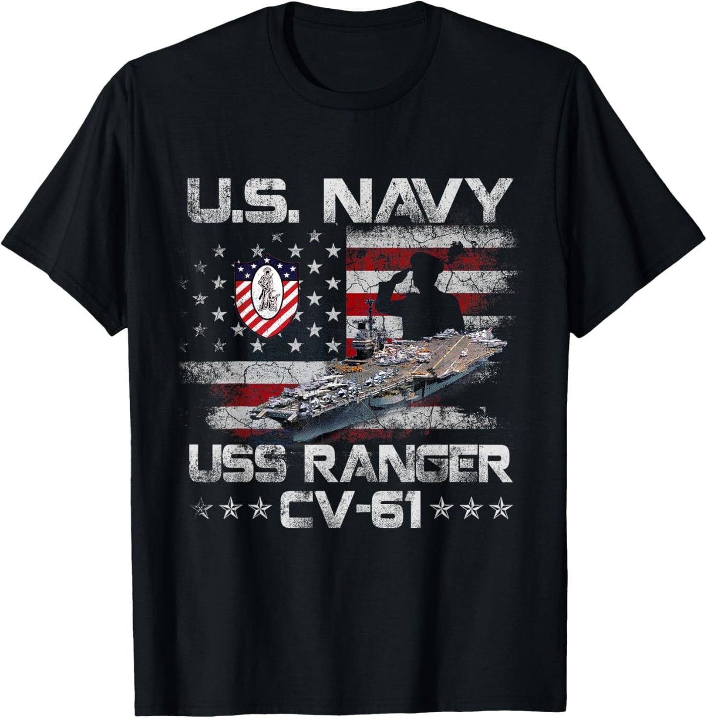 USS Ranger CV-61 Veteran Shirt Patriotic Veterans Day Gift T-Shirt - T-Shirt | Black