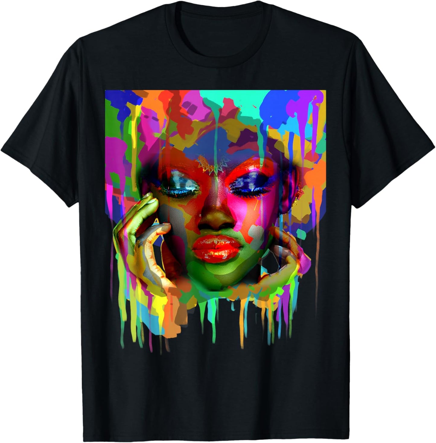 Cool African Woman Afro Color Painted Face T-Shirt - T-Shirt | Black