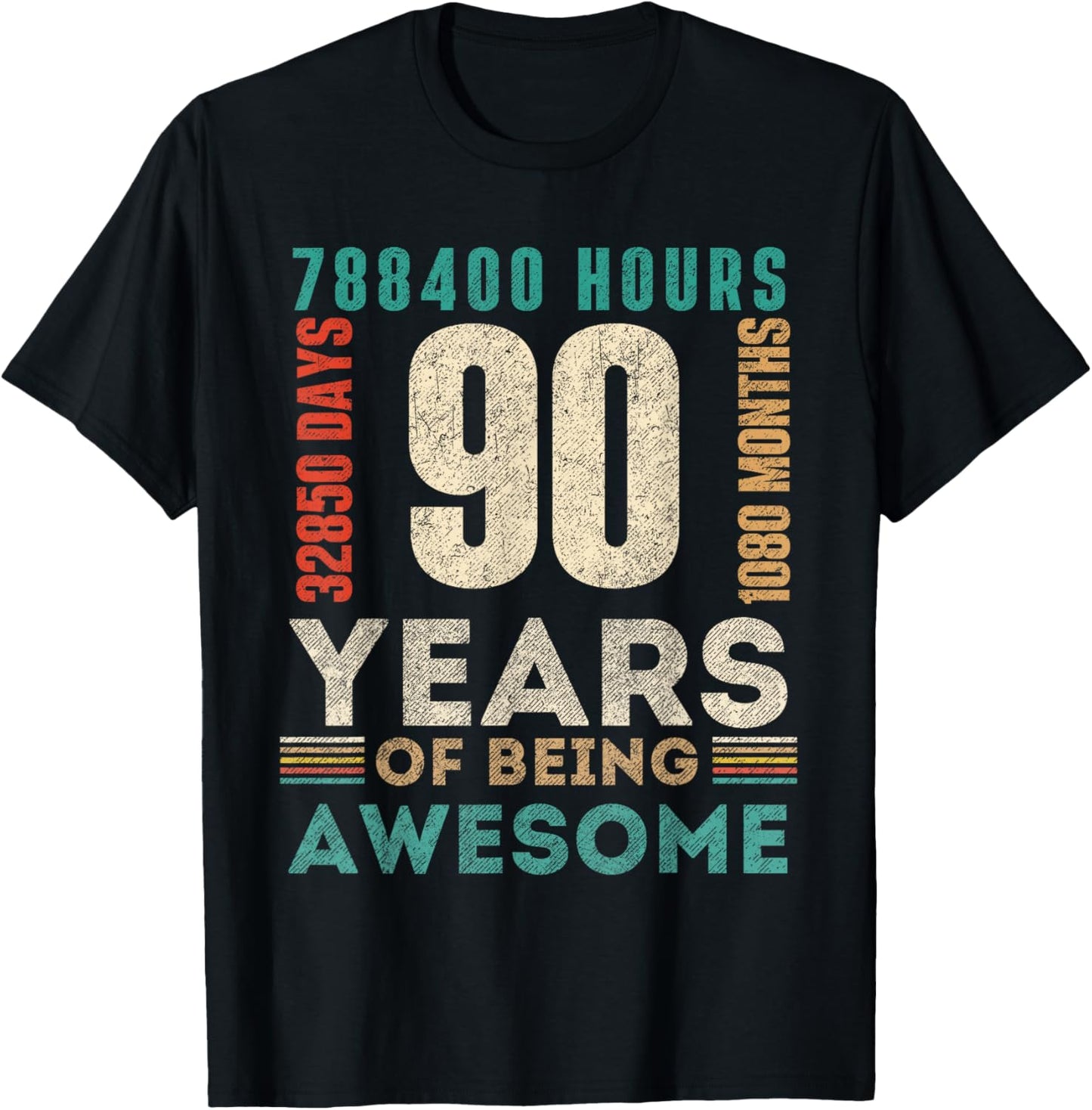 90th Birthday Hours Days Months 90 Years Old Bday T-Shirt - T-Shirt | Black