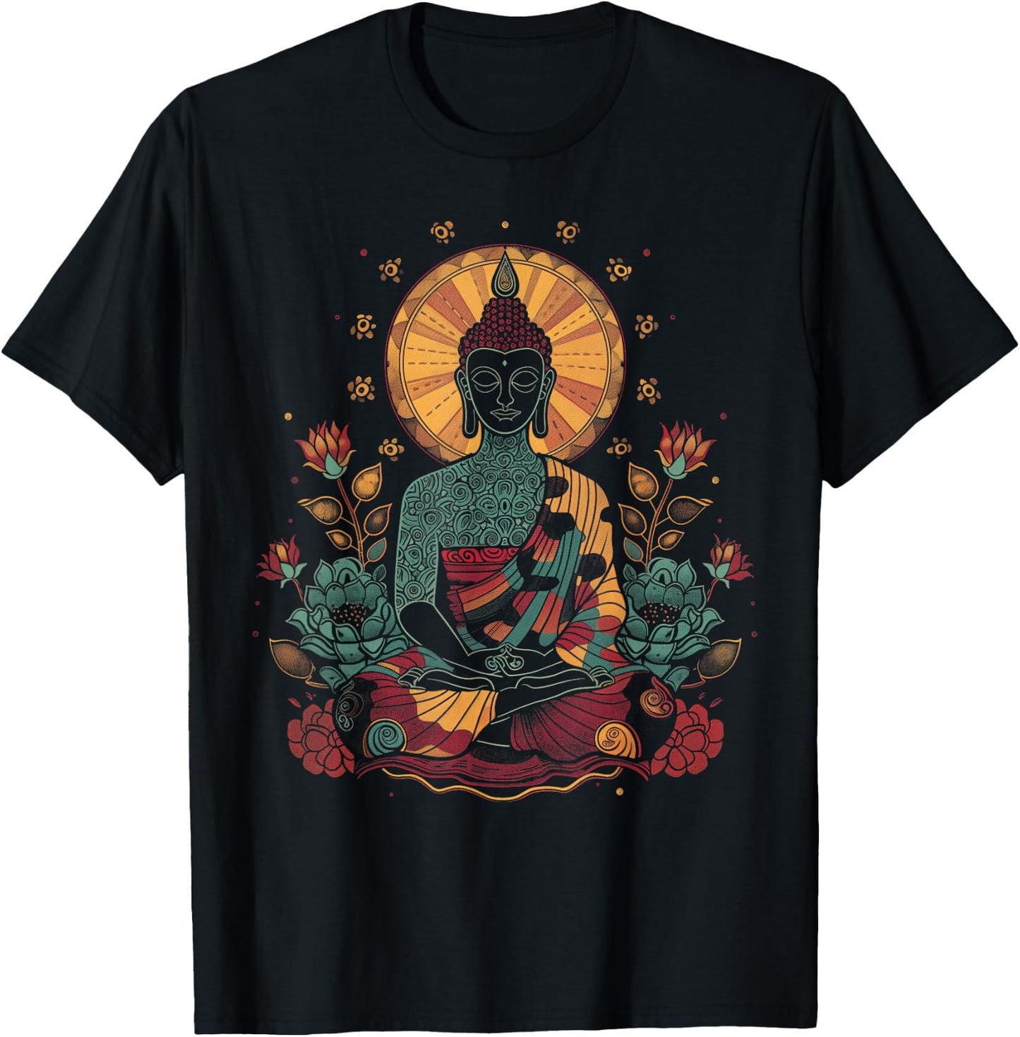 Buddha Floral Vintage Flower Yoga Buddhism Yogi Buddhist T-Shirt - T-Shirt | Black