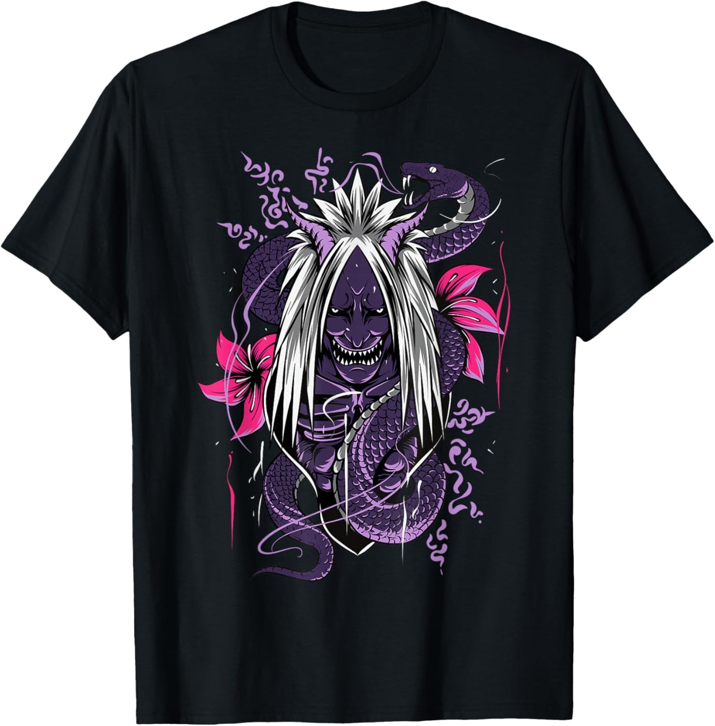 Japanese Anime Mask Kitsune Orochi Samurai Oni Snake T-Shirt - T-Shirt | Black