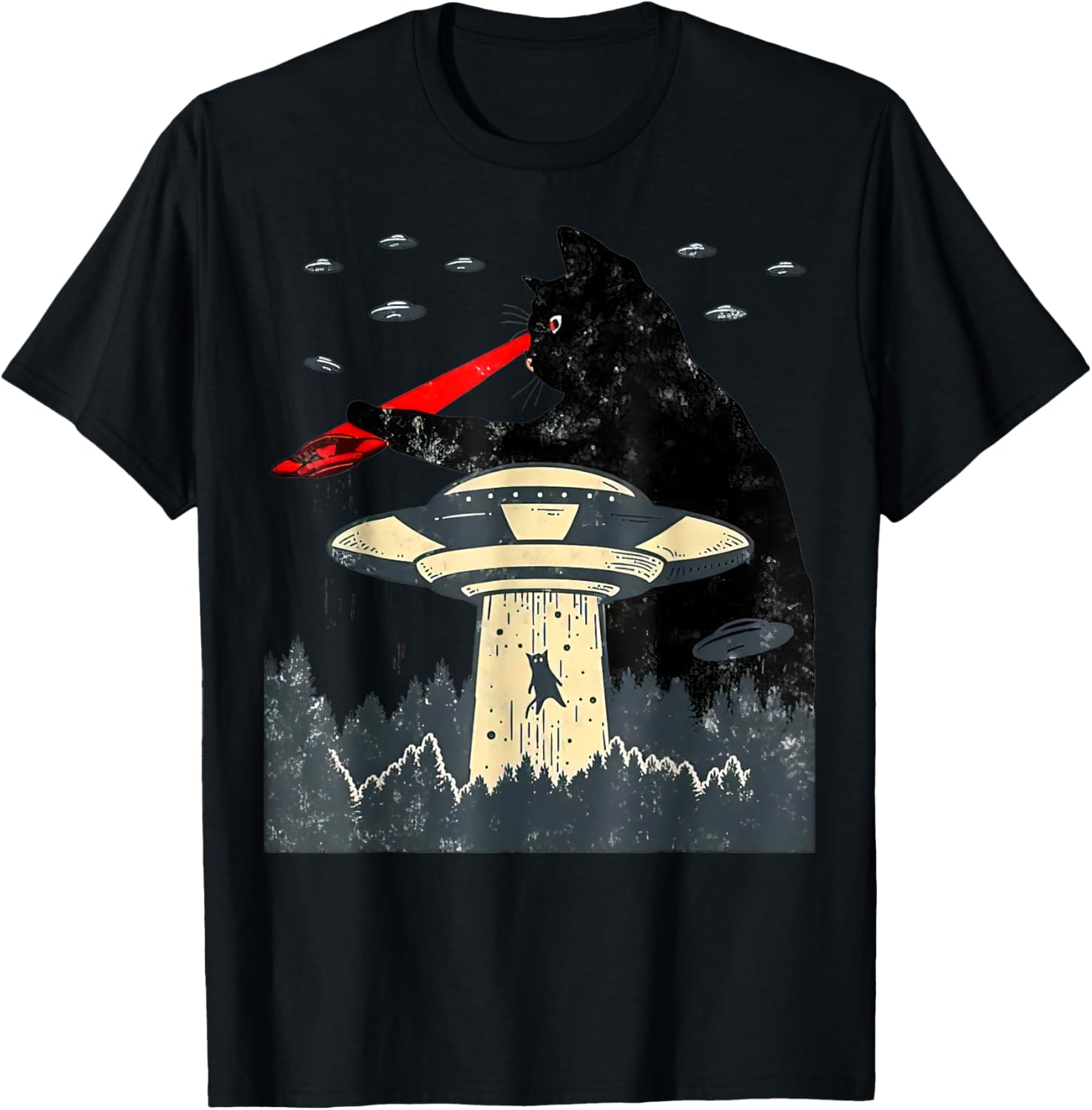 Cat UFO Black Cat, Funny Cat , Cat Graphic, Cat Laser Eye Women T-Shirt - T-Shirt | Black