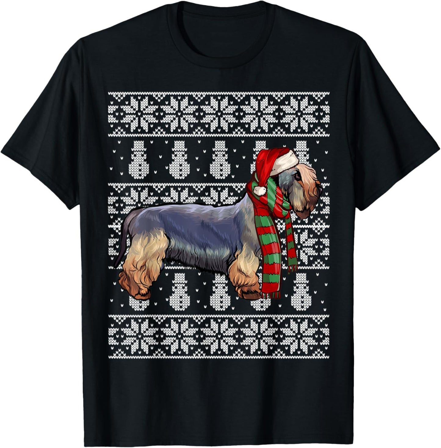 Santa Hat Xmas Cesky Terrier Ugly Christmas T-Shirt - T-Shirt | Black