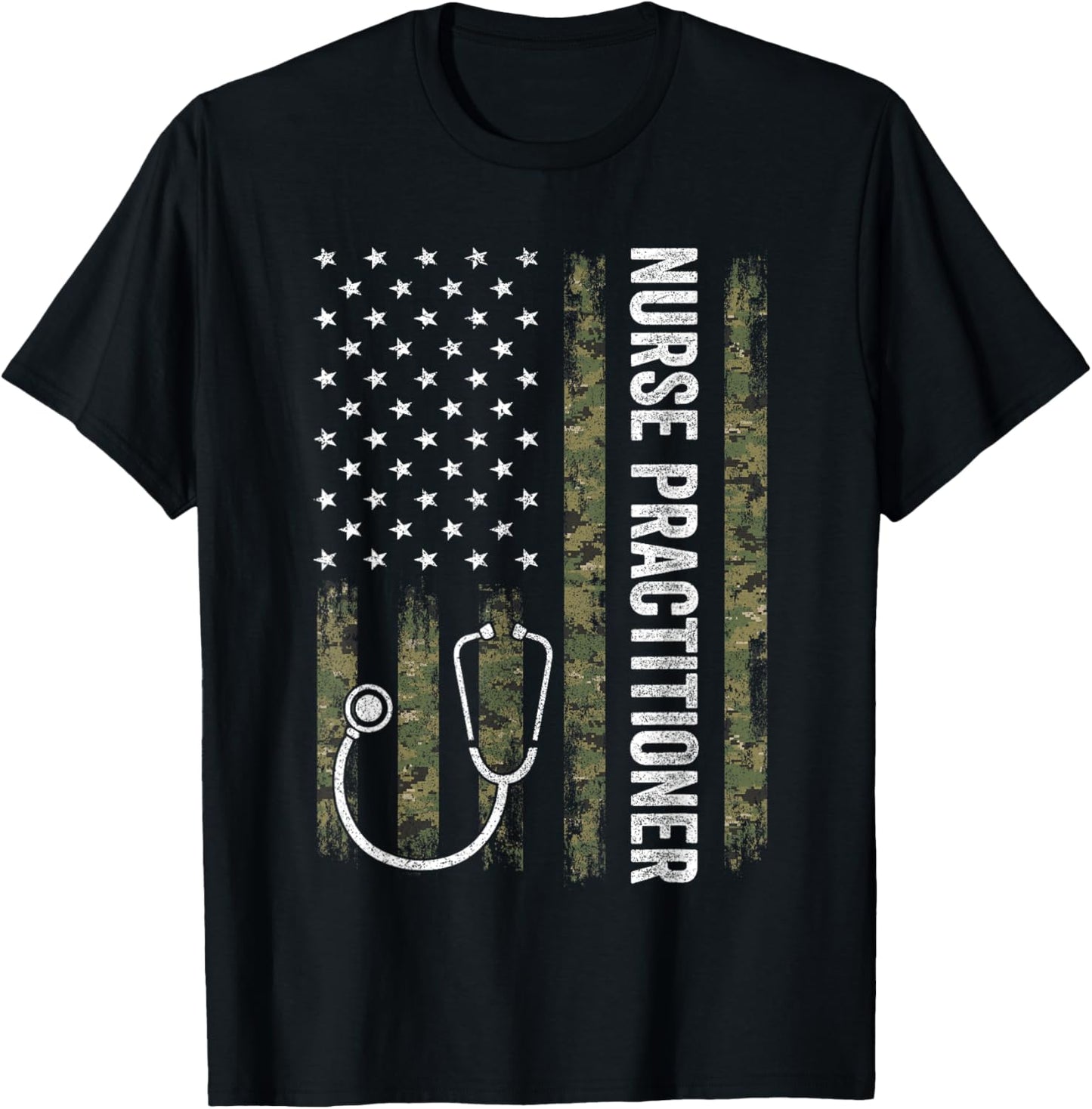 Nursing Shirts Men, Nurse Practitioner USA Flag T-Shirt - T-Shirt | Black
