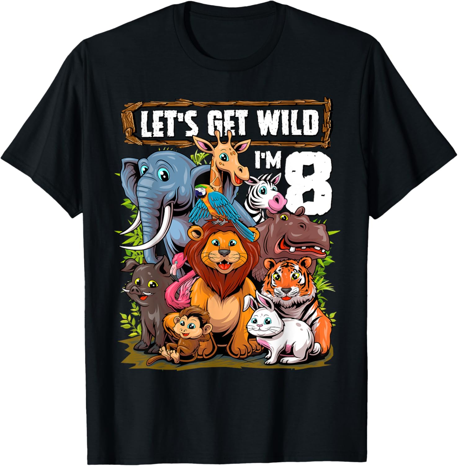 8 Year Old Zoo Birthday Safari Jungle Animals 8th Birthday T-Shirt - T-Shirt | Black