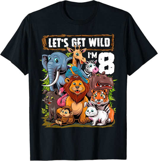 8 Year Old Zoo Birthday Safari Jungle Animals 8th Birthday T-Shirt - T-Shirt | Black