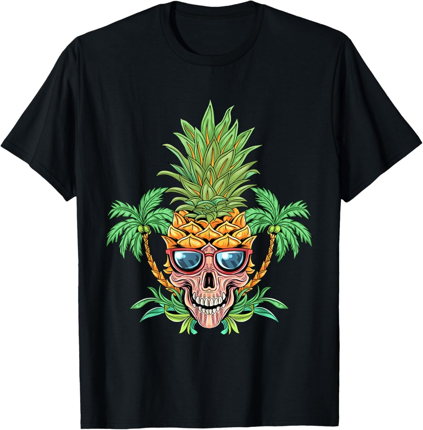Skull Pineapple Aloha Beaches Hawaiian Flowers Hawaii Summer T-Shirt - T-Shirt | Black