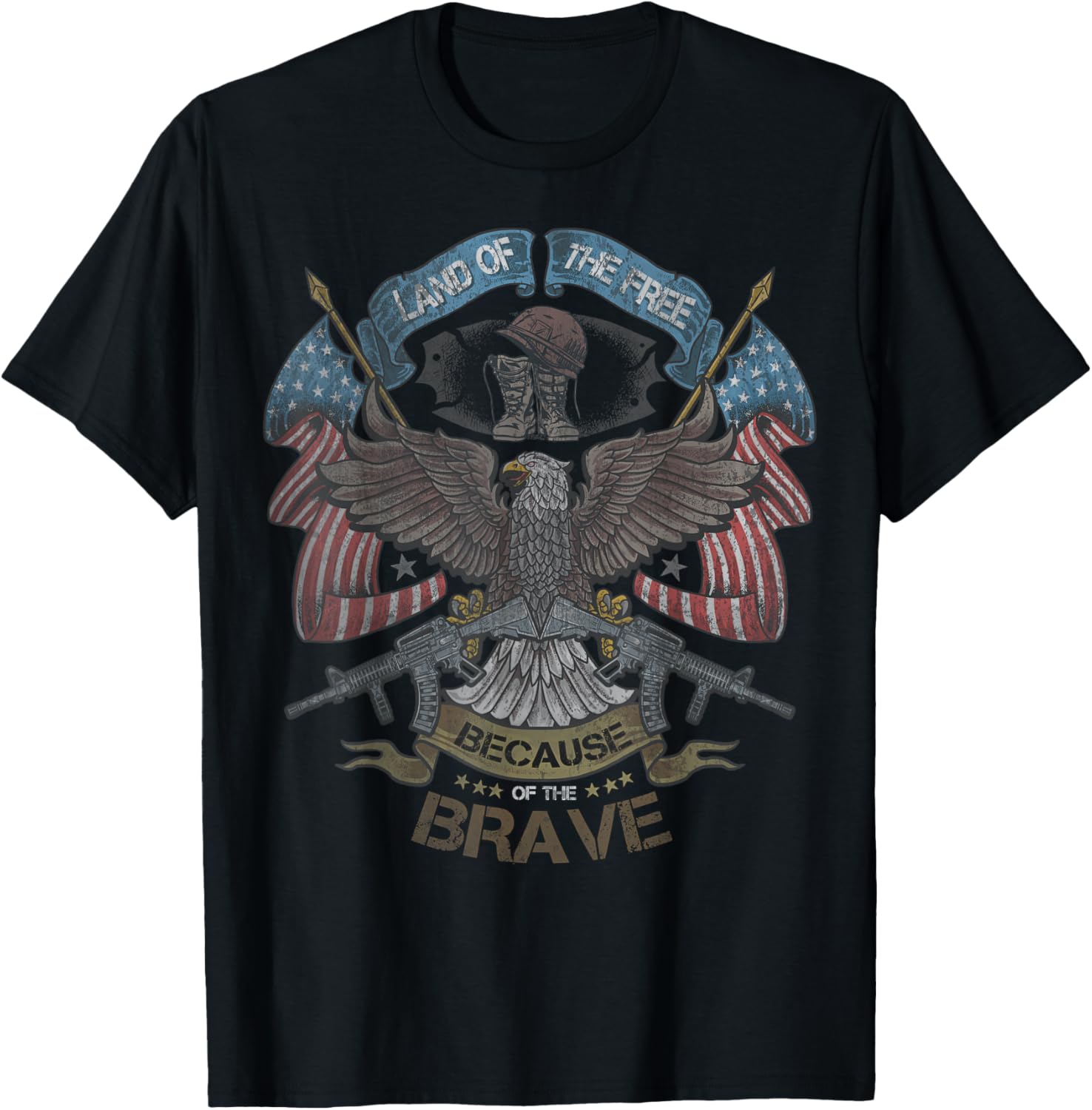 America Eagle | Land of the Free Because of the Brave T-Shirt - T-Shirt | Black