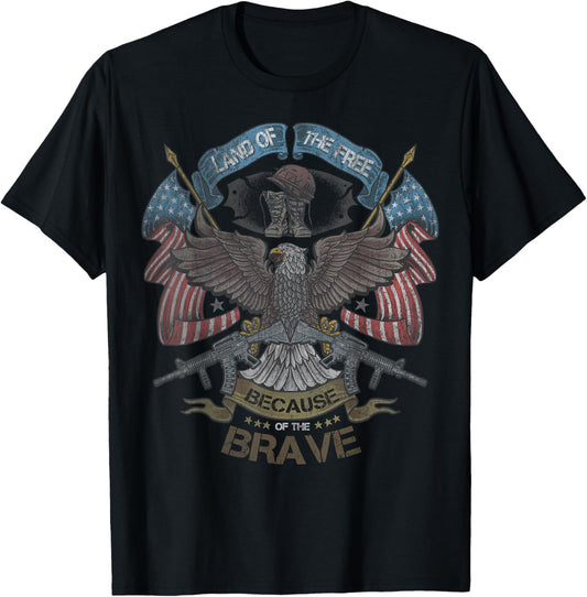America Eagle | Land of the Free Because of the Brave T-Shirt - T-Shirt | Black