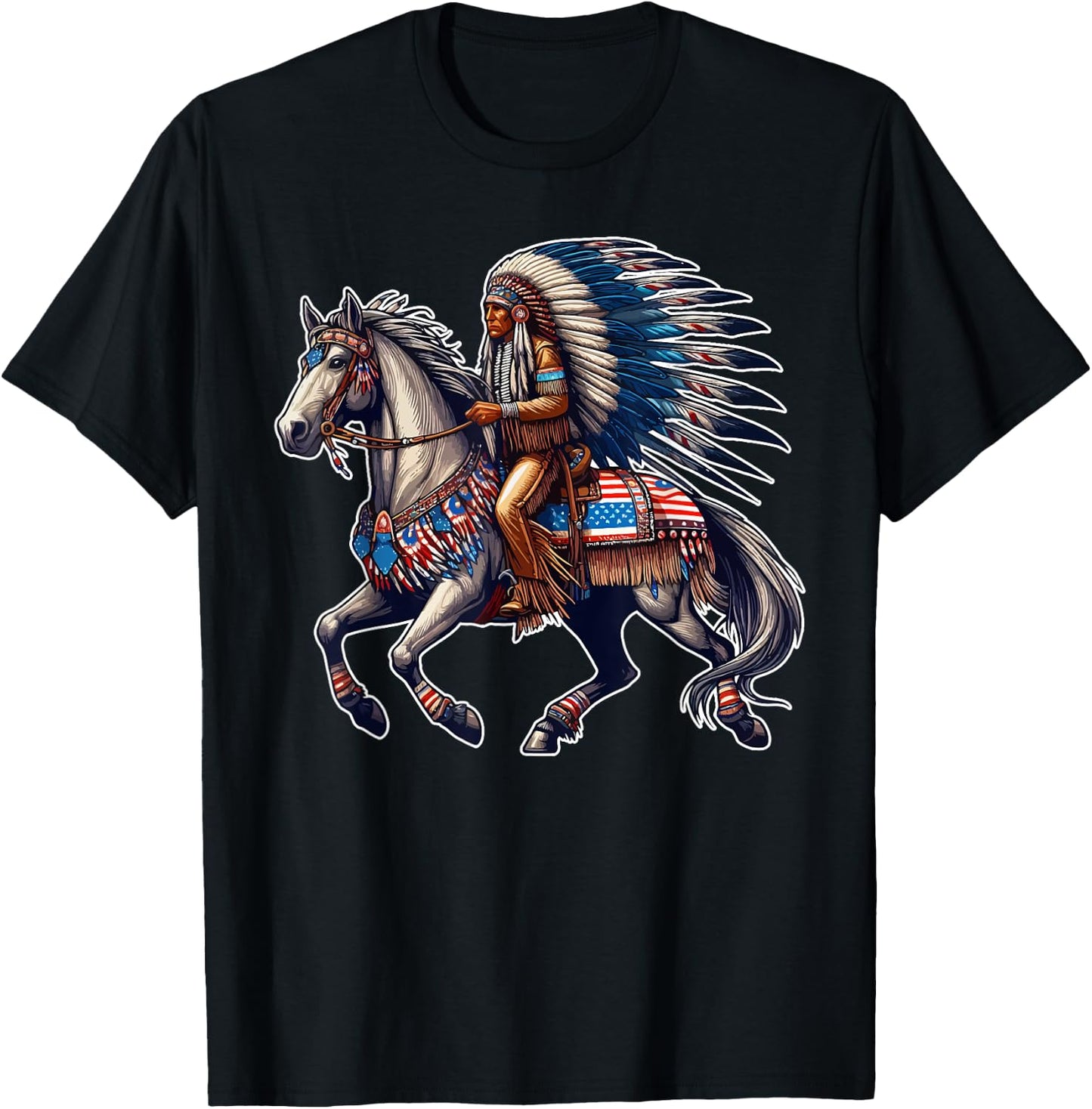 Native American Day Flag Indian Riding Horse 4th of July Kids Men T-Shirt - T-Shirt | Black