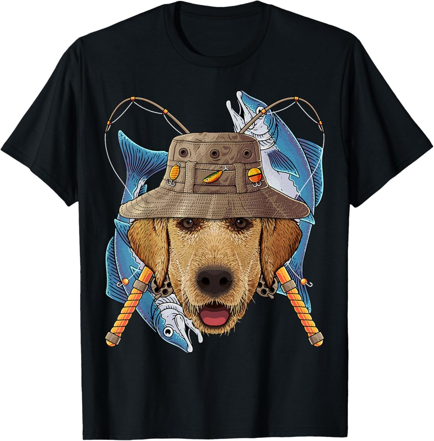 Fishing Labrador Retriever Outdoor Fisherman Fly Fishing T-Shirt - T-Shirt | Black