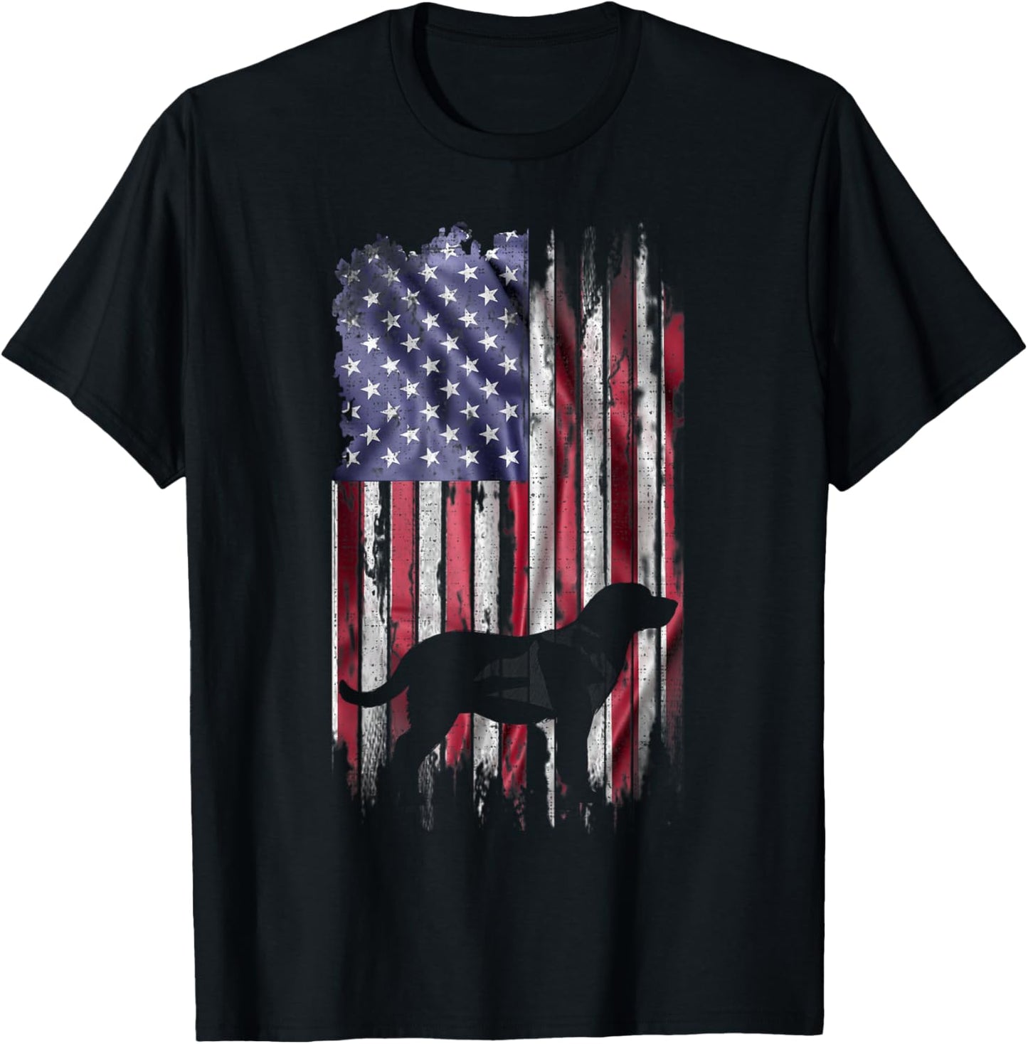 Vintage USA Flag Love Labrador Retriever Dog Lab Silhouette T-Shirt - T-Shirt | Black