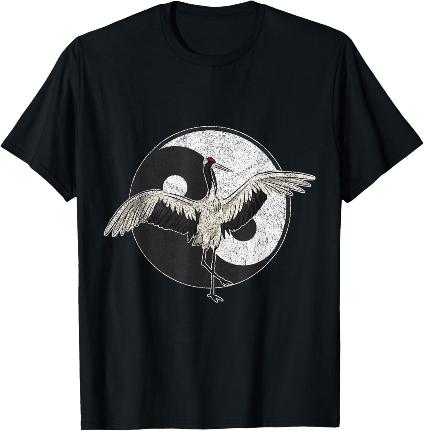 Tai Chi Chuan Taiji Chinese Martial Arts Gift Retro Vintage - -Adults - Black - Small - Short Sleeve - Classic Fit - Cotton 100% - Tai Chi Crane Design T-Shirt - T-Shirt | Black