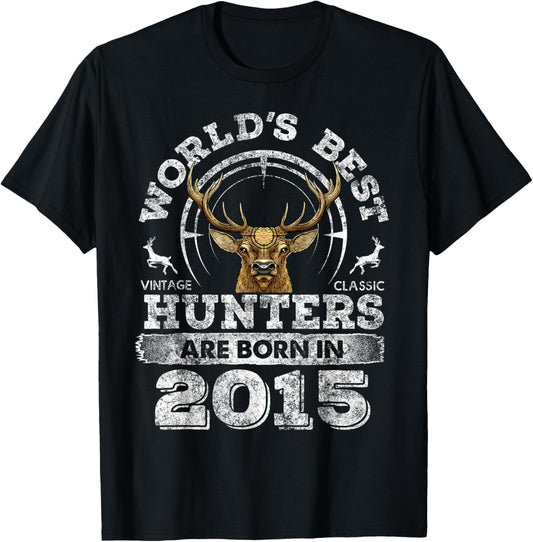 7 Years Old Deer Hunter Born in 2015 7th Birthday Hunter T-Shirt - T-Shirt | Black
