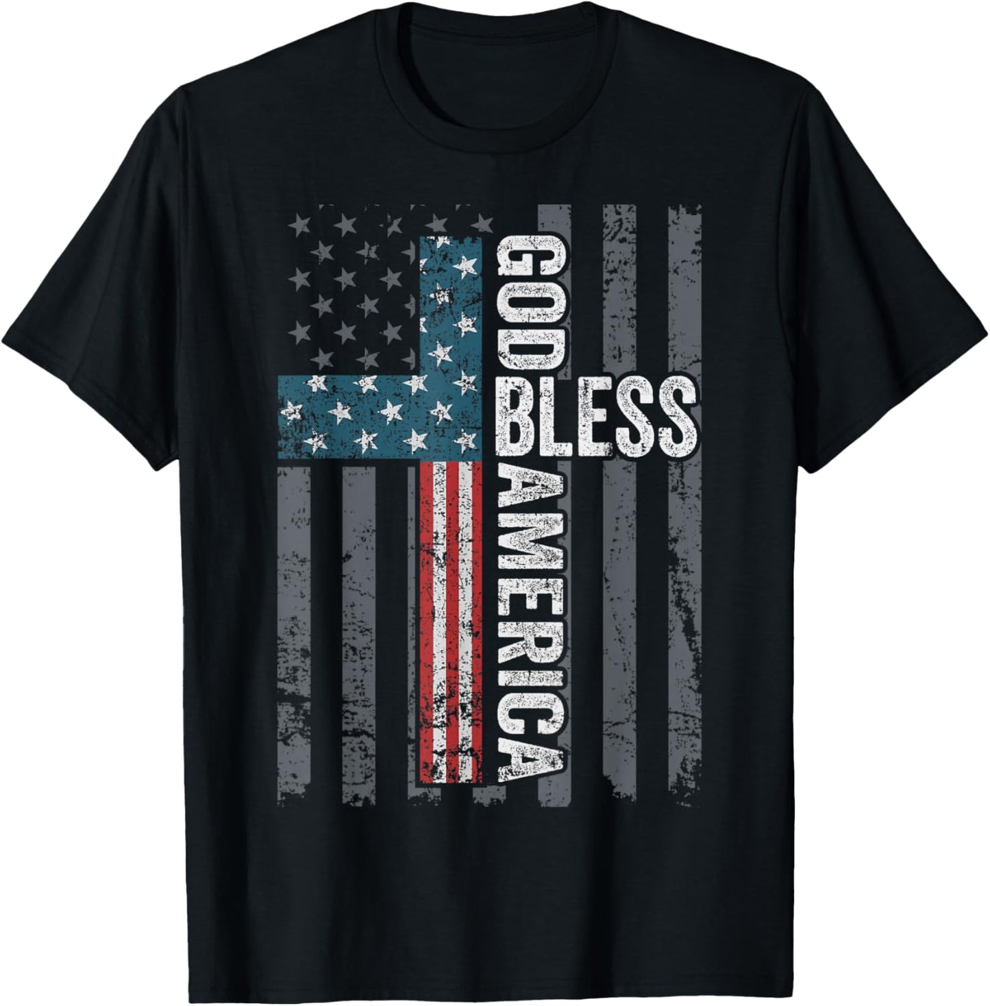 God Bless America - Patriotic Christian Cross USA Flag T-Shirt - T-Shirt | Black