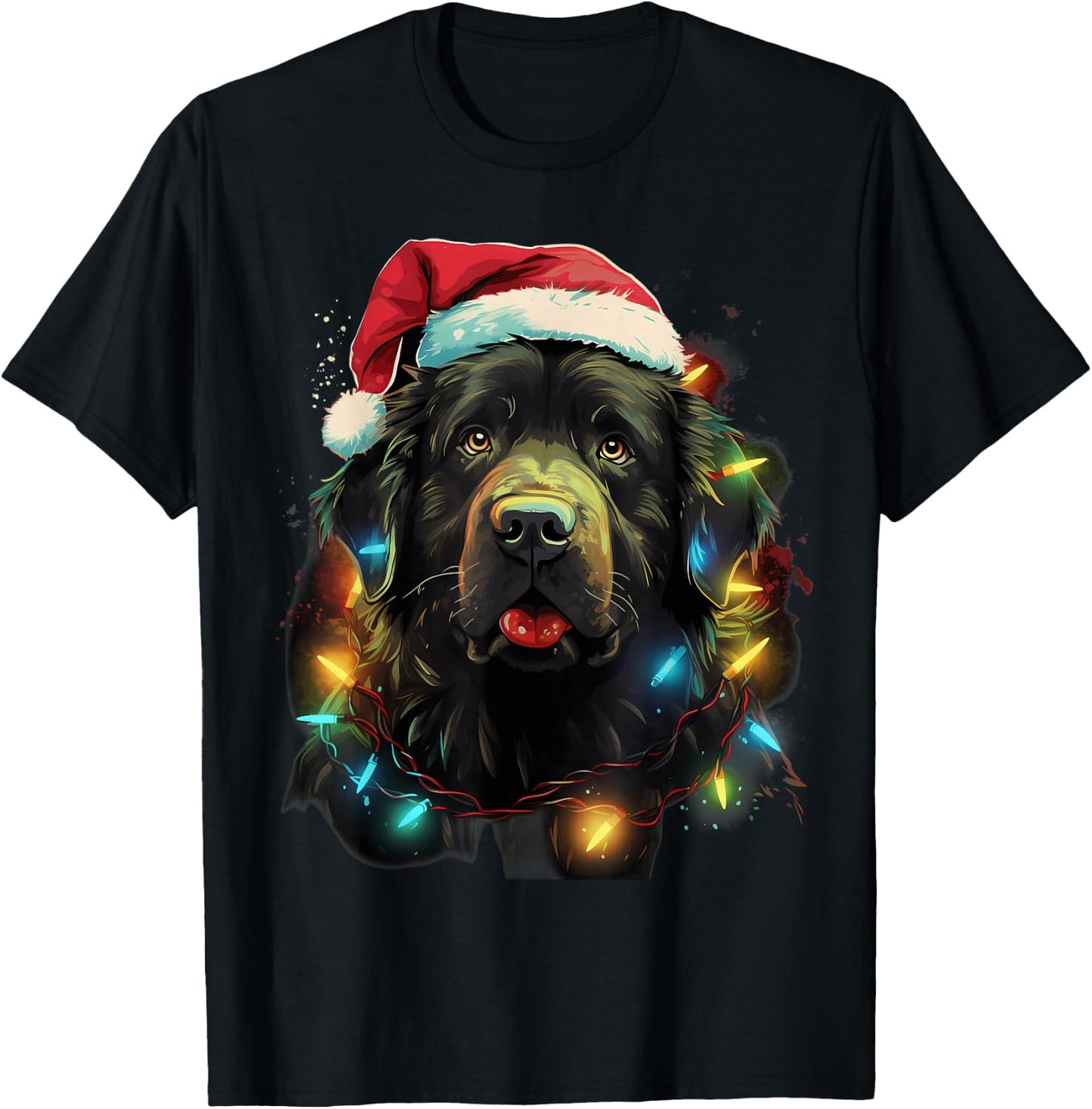 Xmas Newfie Dog Tangled Christmas Lights Women Kids T-Shirt - T-Shirt | Black