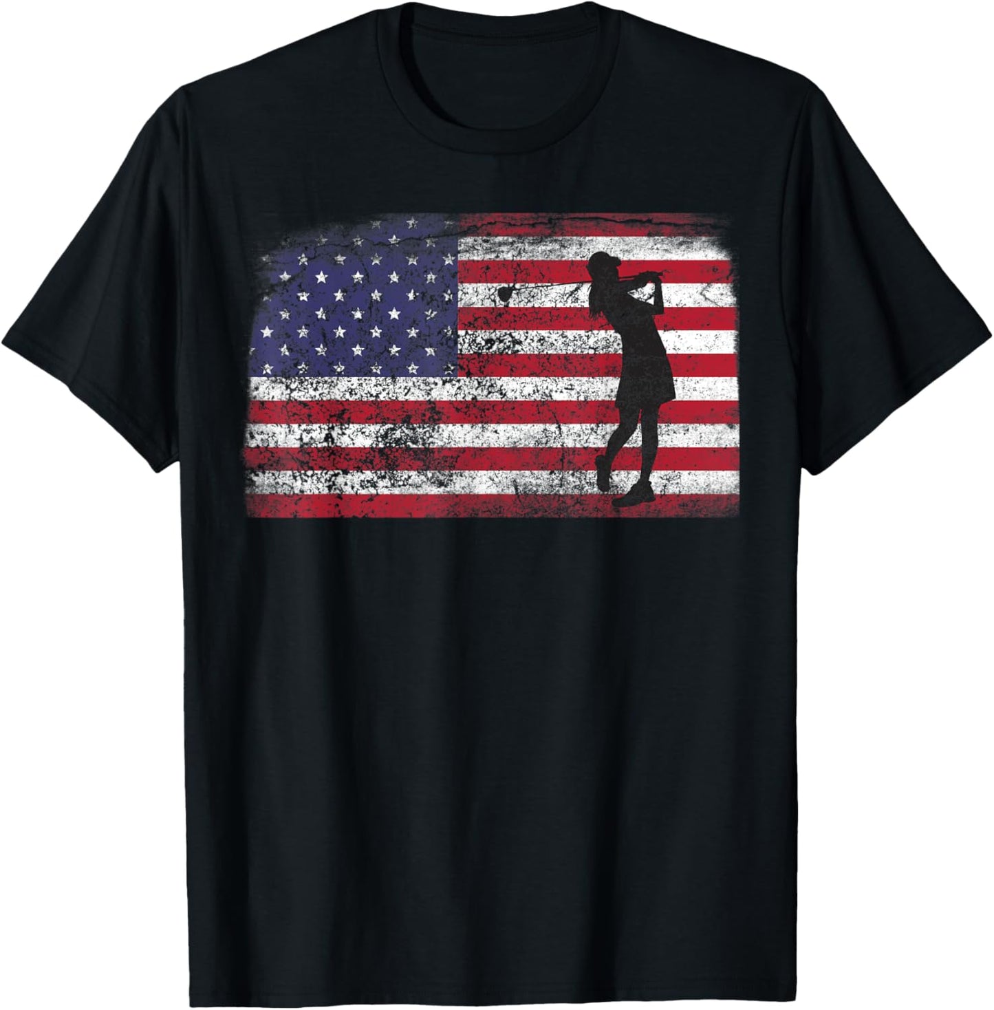 Patriotic Woman Golf Female USA Golfer American Flag T-Shirt - T-Shirt | Black