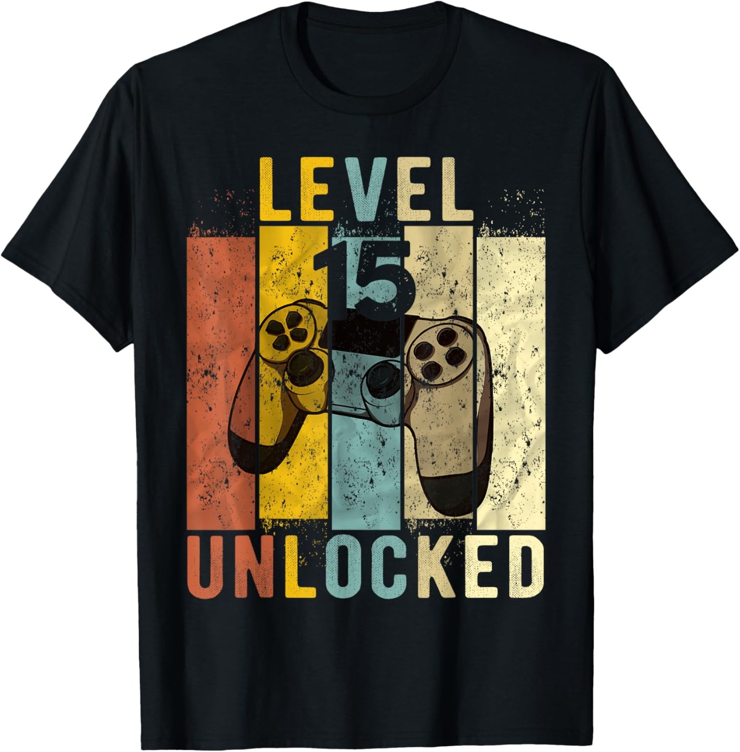 15th Birthday Level 15 Unlocked Video Gamer T-Shirt - T-Shirt | Black