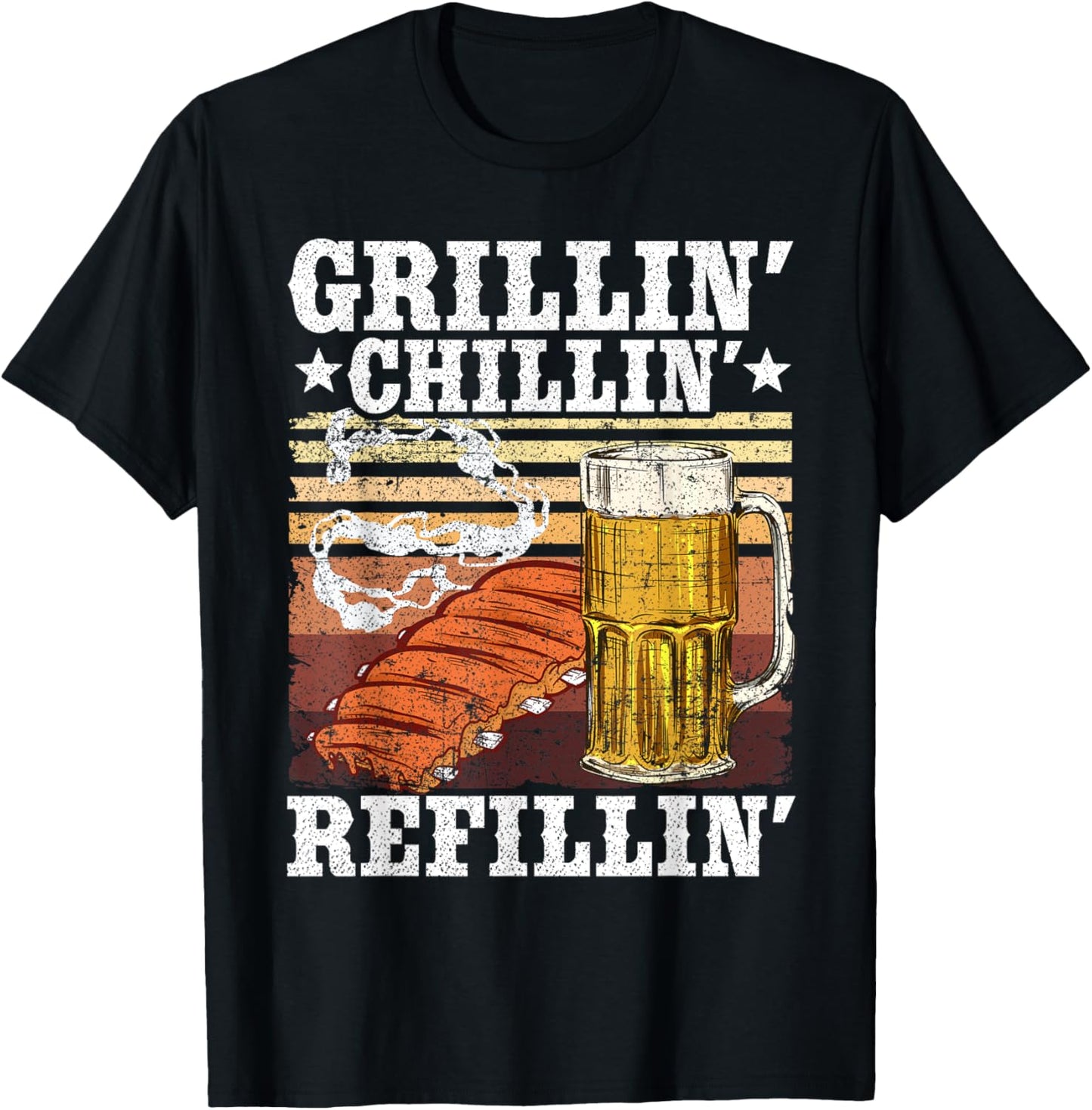 Barbecue Party Smoking Meat BBQ Grilling Chilling Refilling T-Shirt - T-Shirt | Black