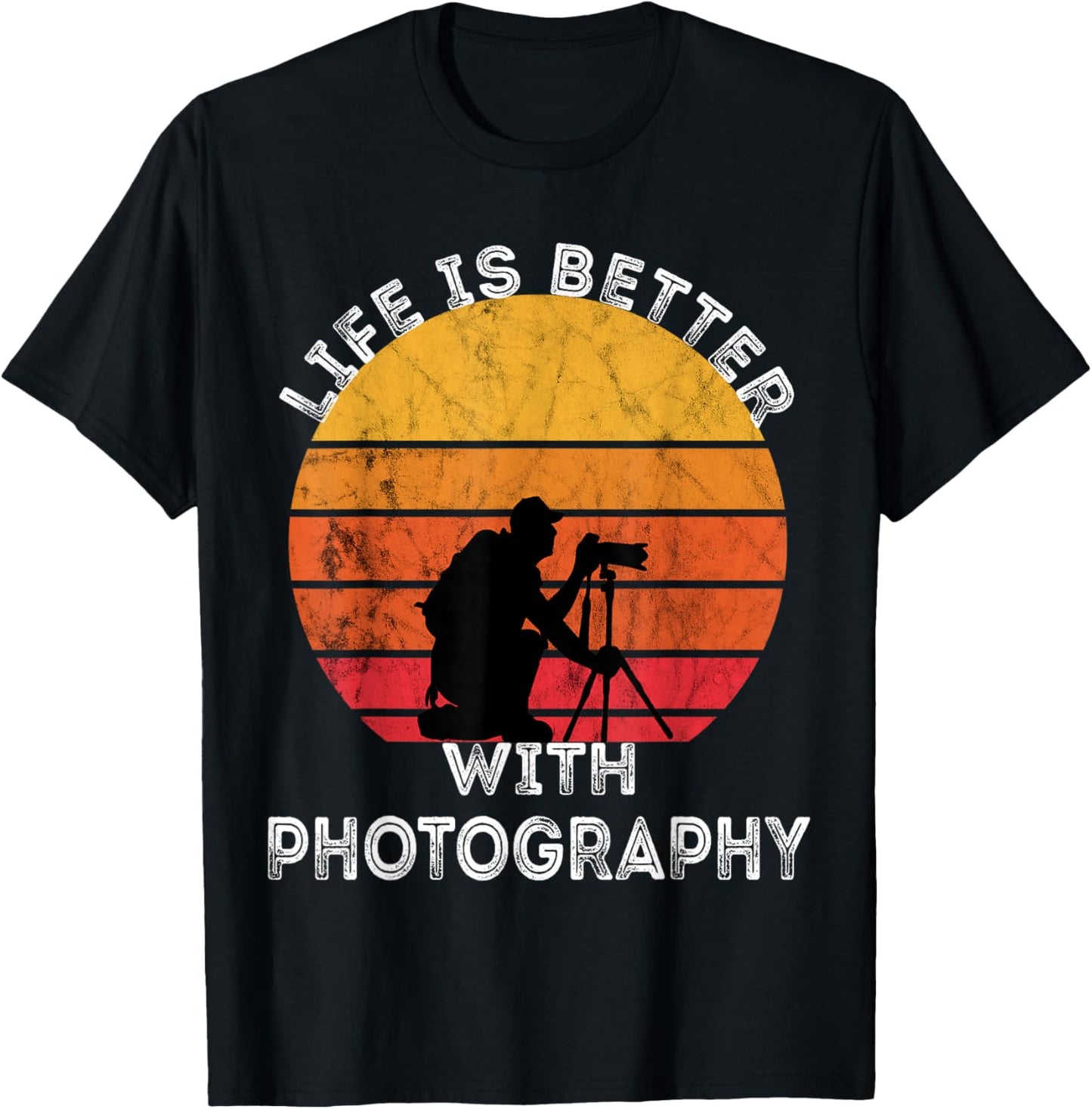 Photographer Camera Lover Retro Vintage Sunset Photography T-Shirt - T-Shirt | Black