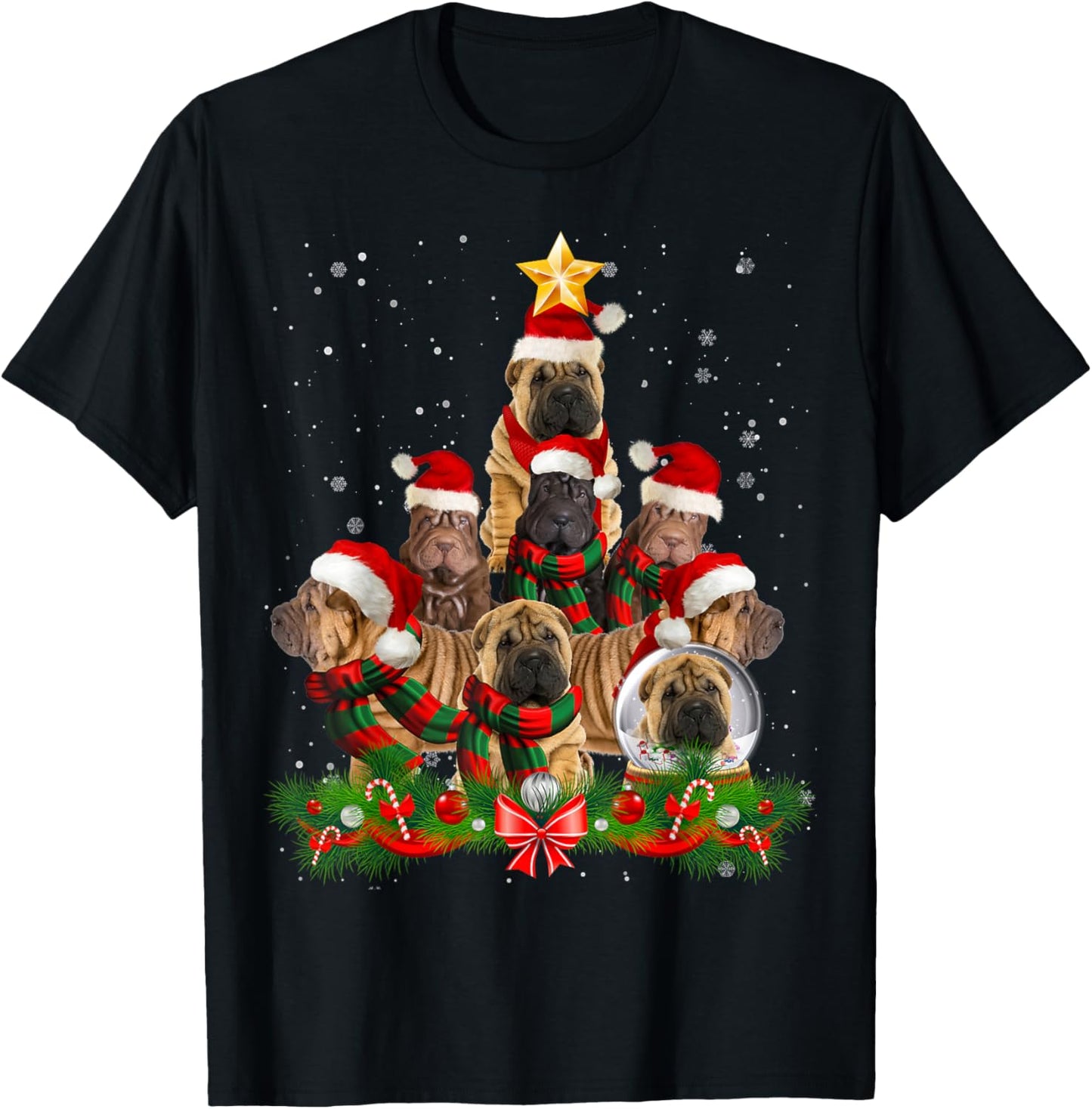 Funny Shar Pei Dog Christmas Tree Women T-Shirt - T-Shirt | Black
