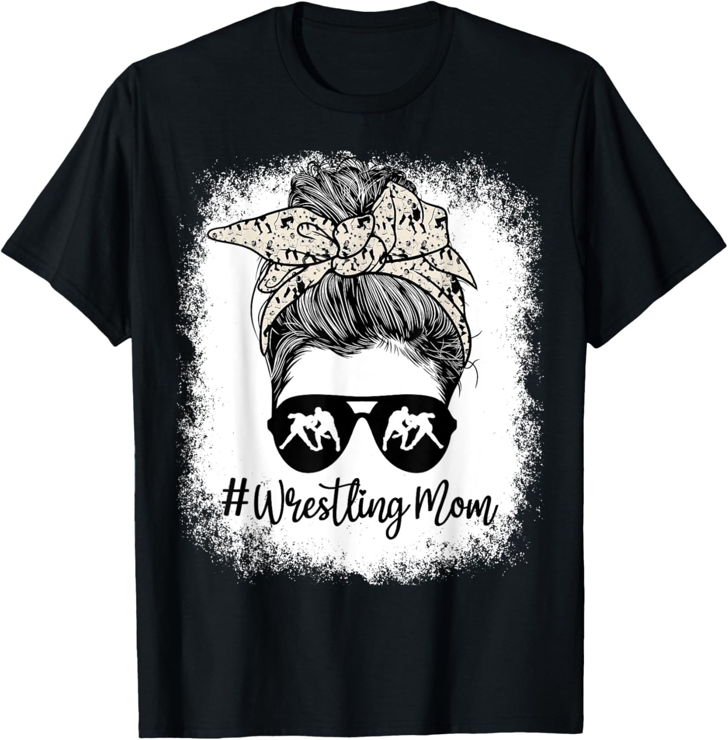 Bleached Life Wrestling Mom Leopard Messy bun Glasses T-Shirt - T-Shirt | Black