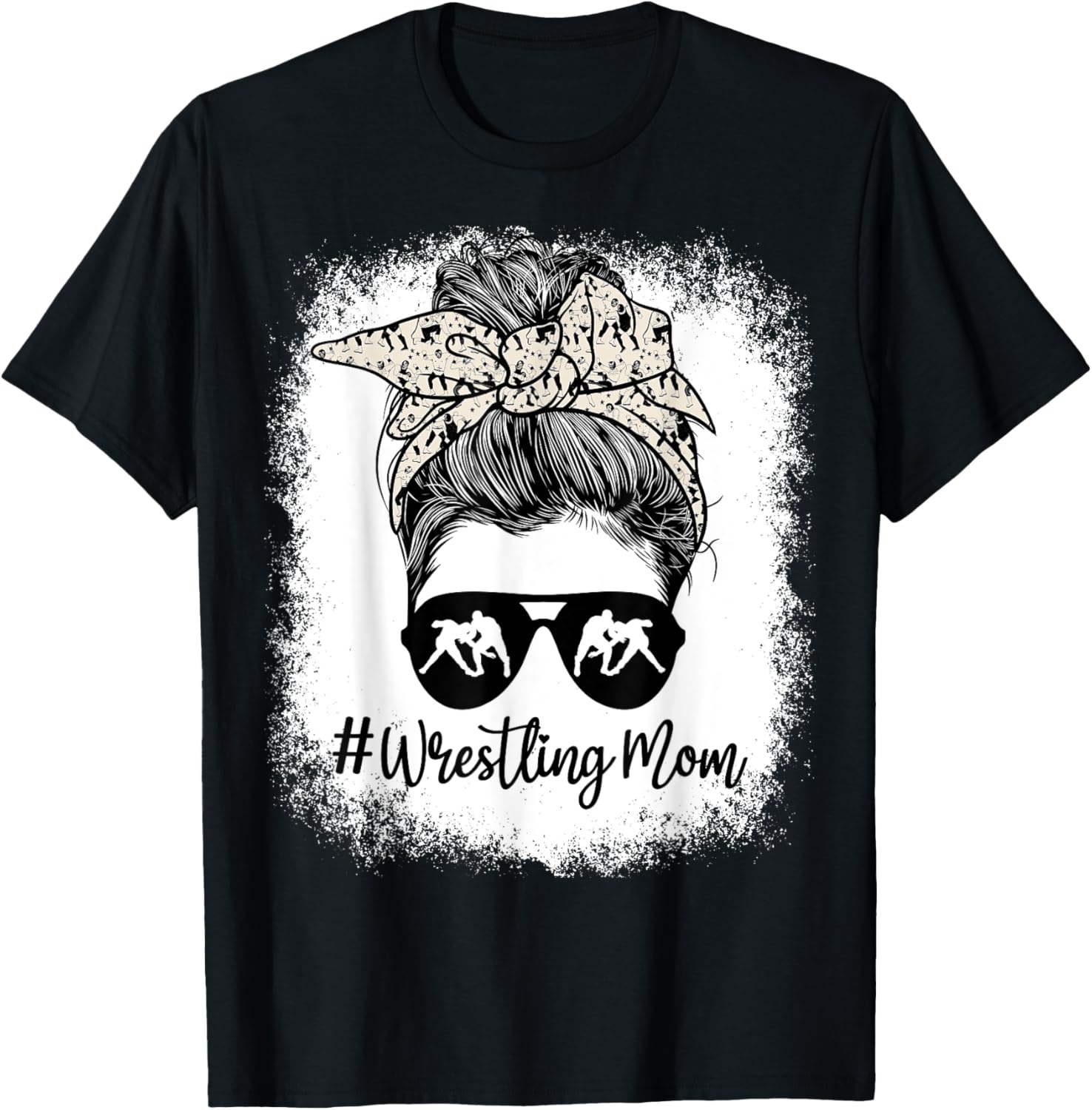 Bleached Life Wrestling Mom Leopard Messy bun Glasses T-Shirt - T-Shirt | Black