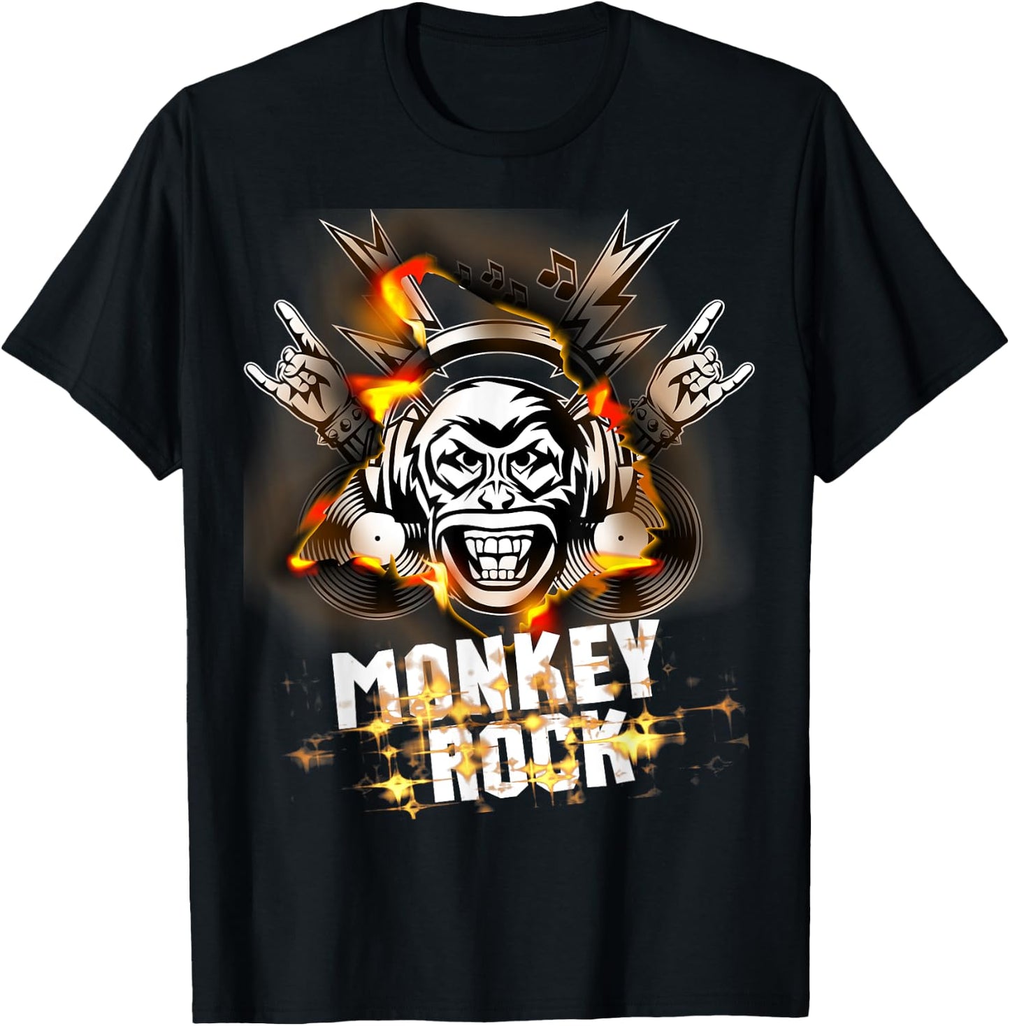 Monkey Punks Band on Fire Classic Rock and Roll Never Die T-Shirt - T-Shirt | Black