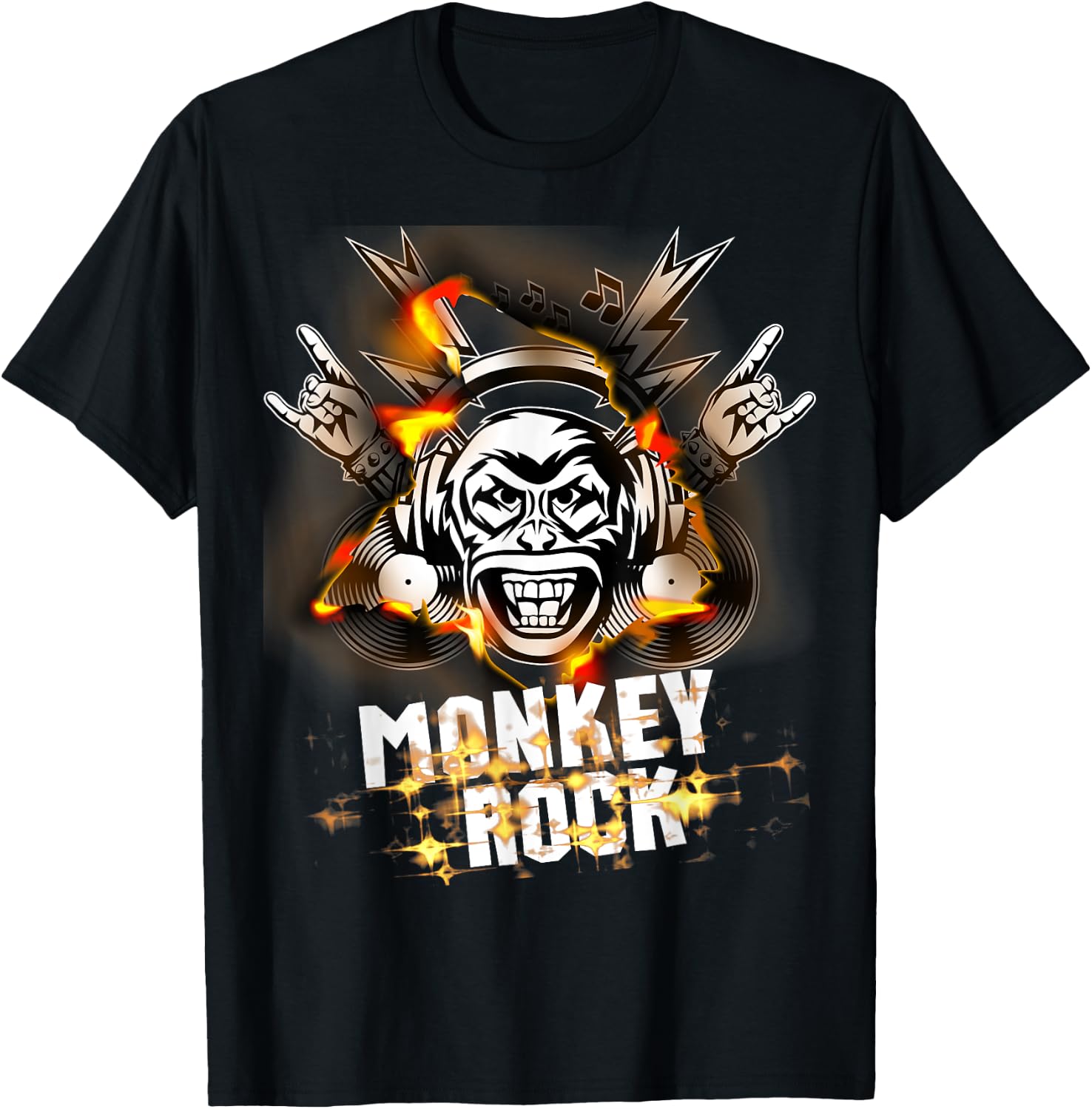 Monkey Punks Band on Fire Classic Rock and Roll Never Die T-Shirt - T-Shirt | Black