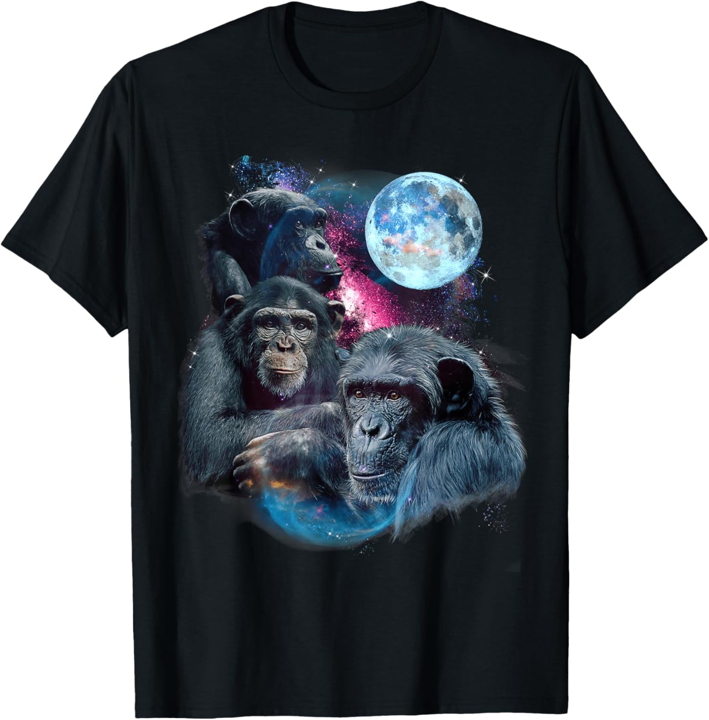 3 Moon Chimpanzee Art Monkey Chimp Ape Animal Lover Novelty T-Shirt - T-Shirt | Black