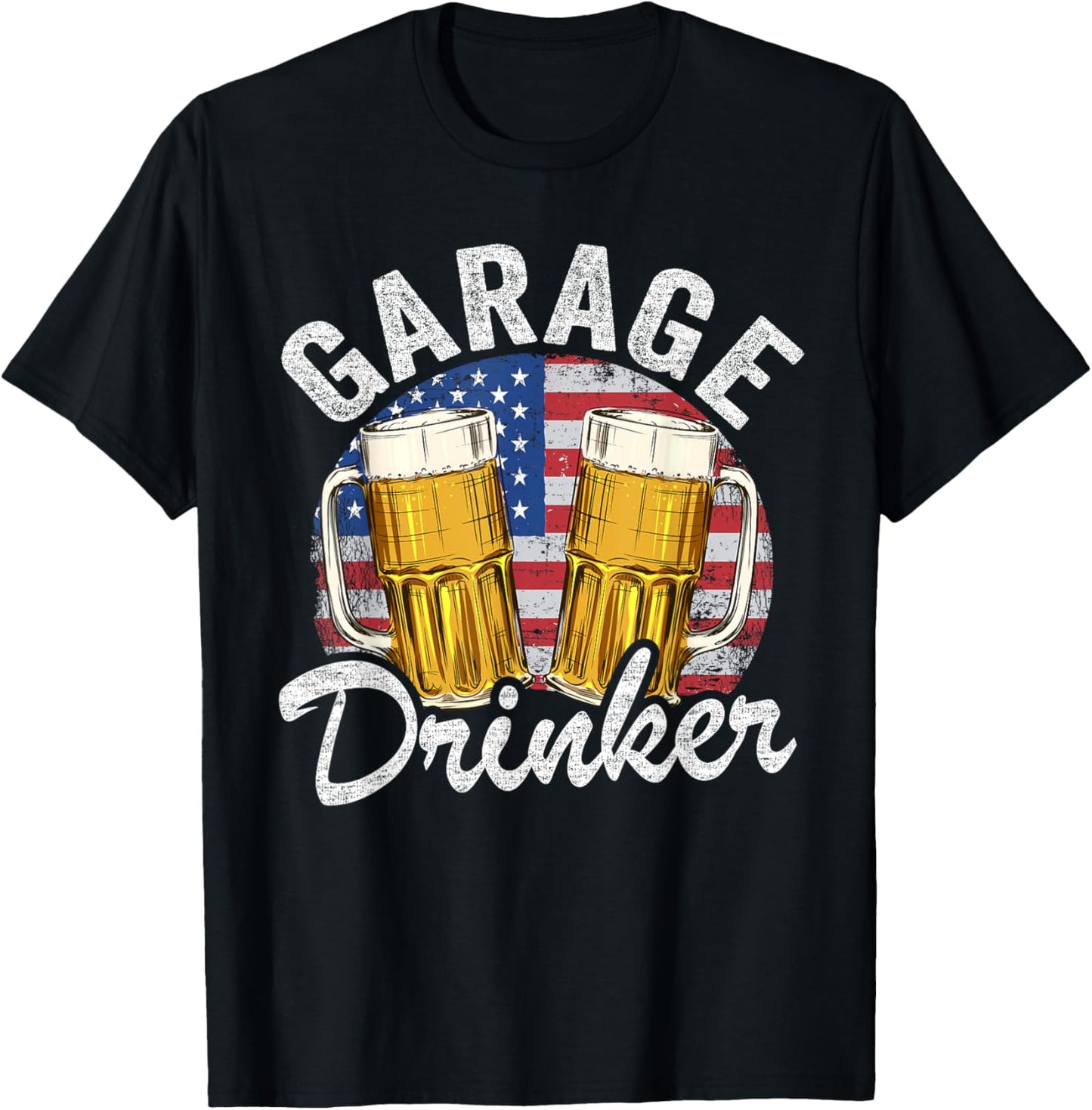 Garage Drinker 4th Of July American Flag Dad Garage T-Shirt - T-Shirt | Black