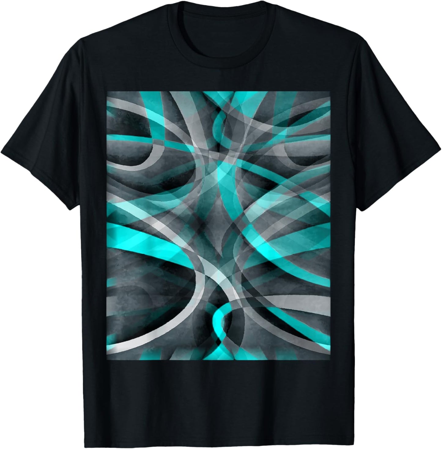 Eighties Turquoise On Grey Abstract Strip Pattern T-Shirt - T-Shirt | Black