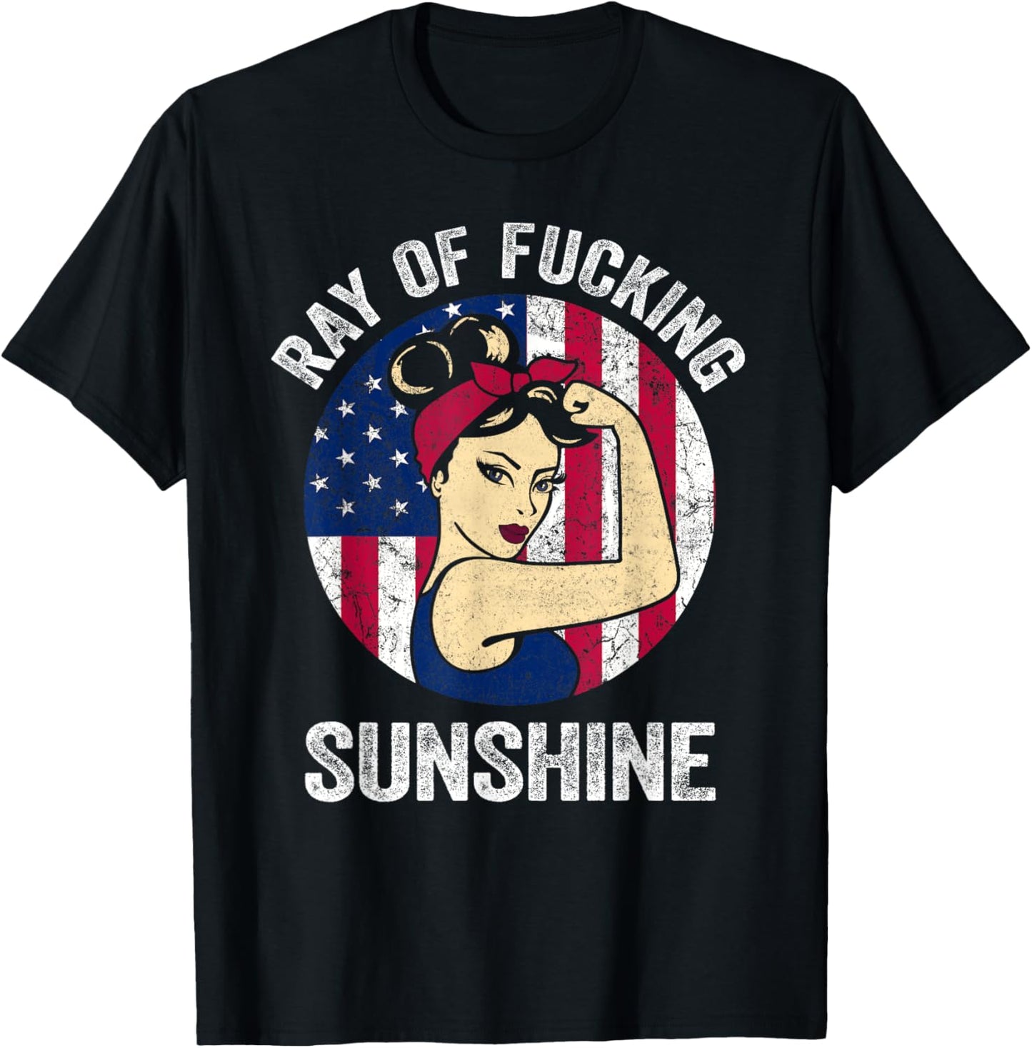 Just A Ray Of Fucking Sunshine Shirt US Flag Sarcastic T-Shirt - T-Shirt | Black